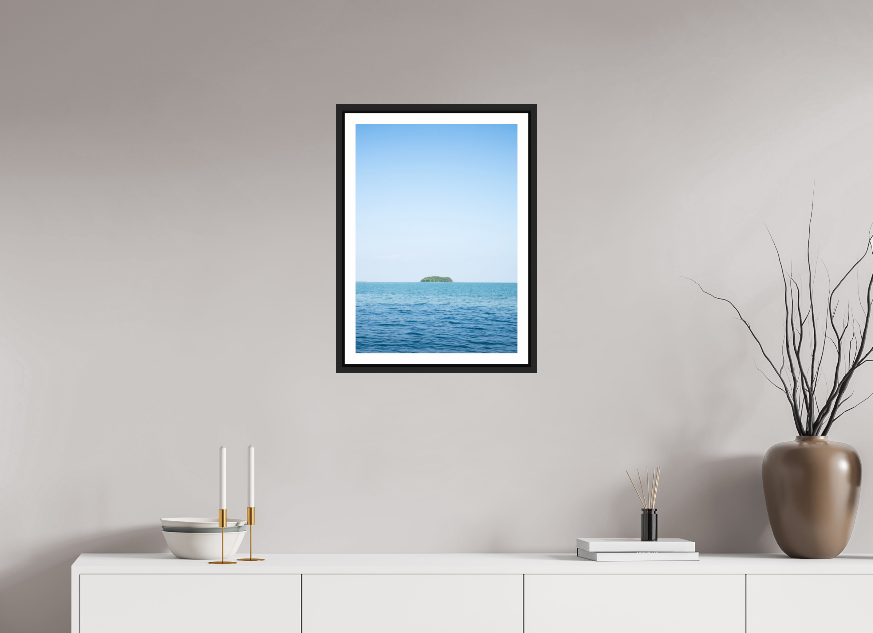 40 x 56,9 cm, Framed black matte with border An island off of Thailand