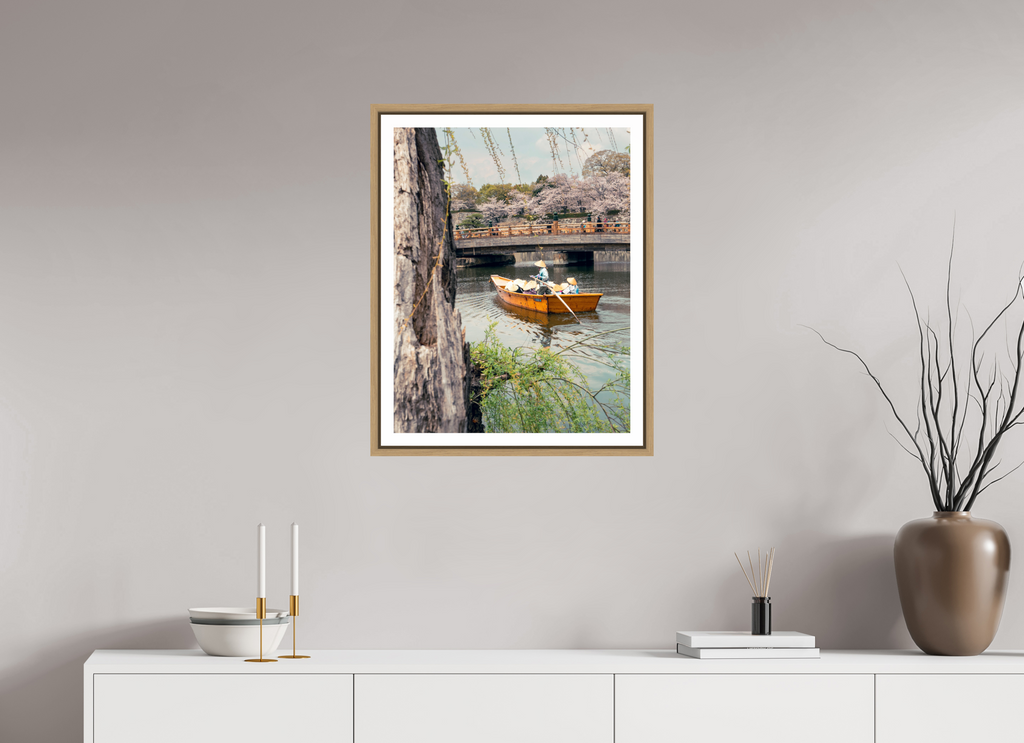 50 x 64,7 cm, Framed natural oak with border A boat in Himeji