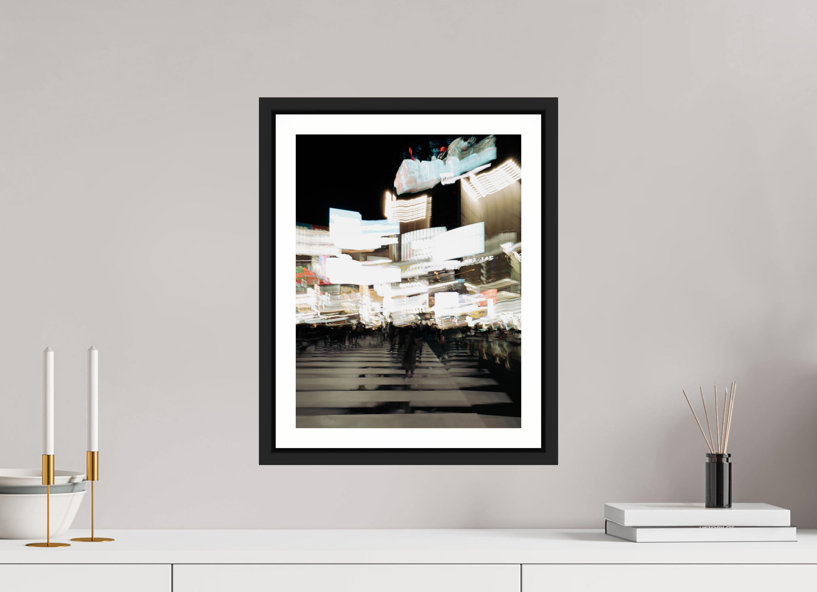 30 x 39,3 cm, Framed black matte with border - Fuji Crystal Archive glossy Acrylic glass glossy Blurred Shibuya