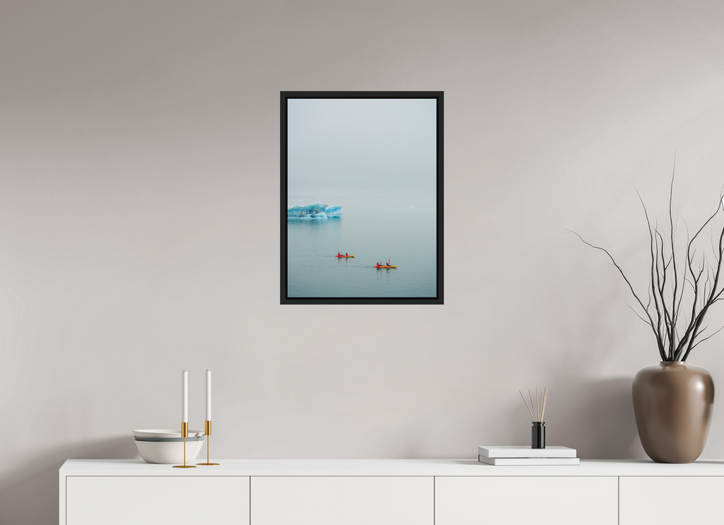 45 x 60 cm, Framed black matte fullbleed Two canoes
