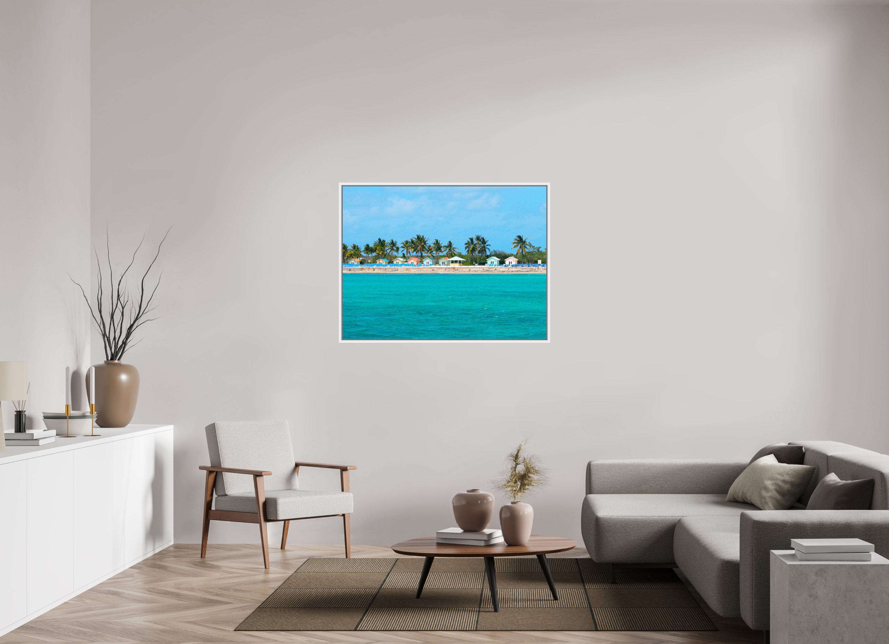120 x 90 cm, Framed white fullbleed Houses at The Bahamas