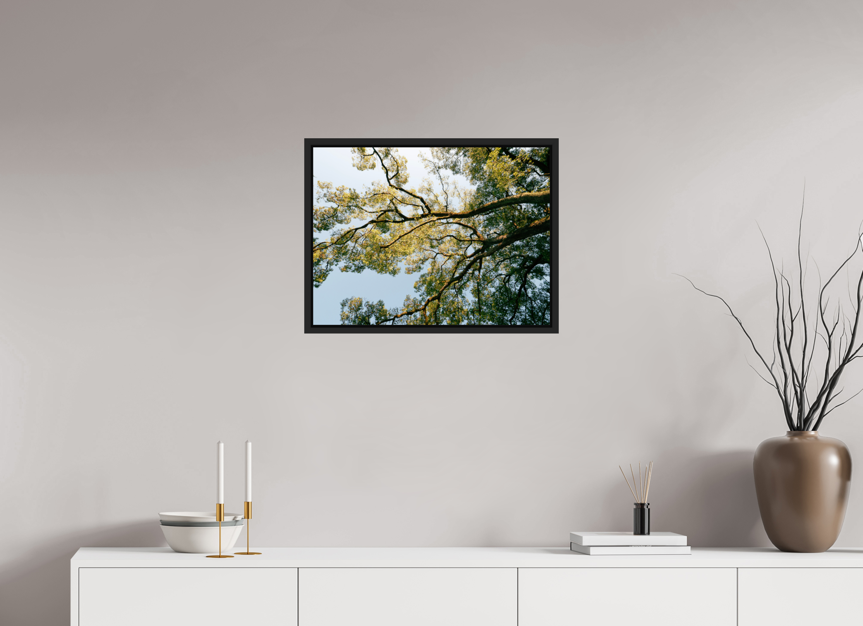 60 x 45 cm, Framed black matte fullbleed A big Japanese tree