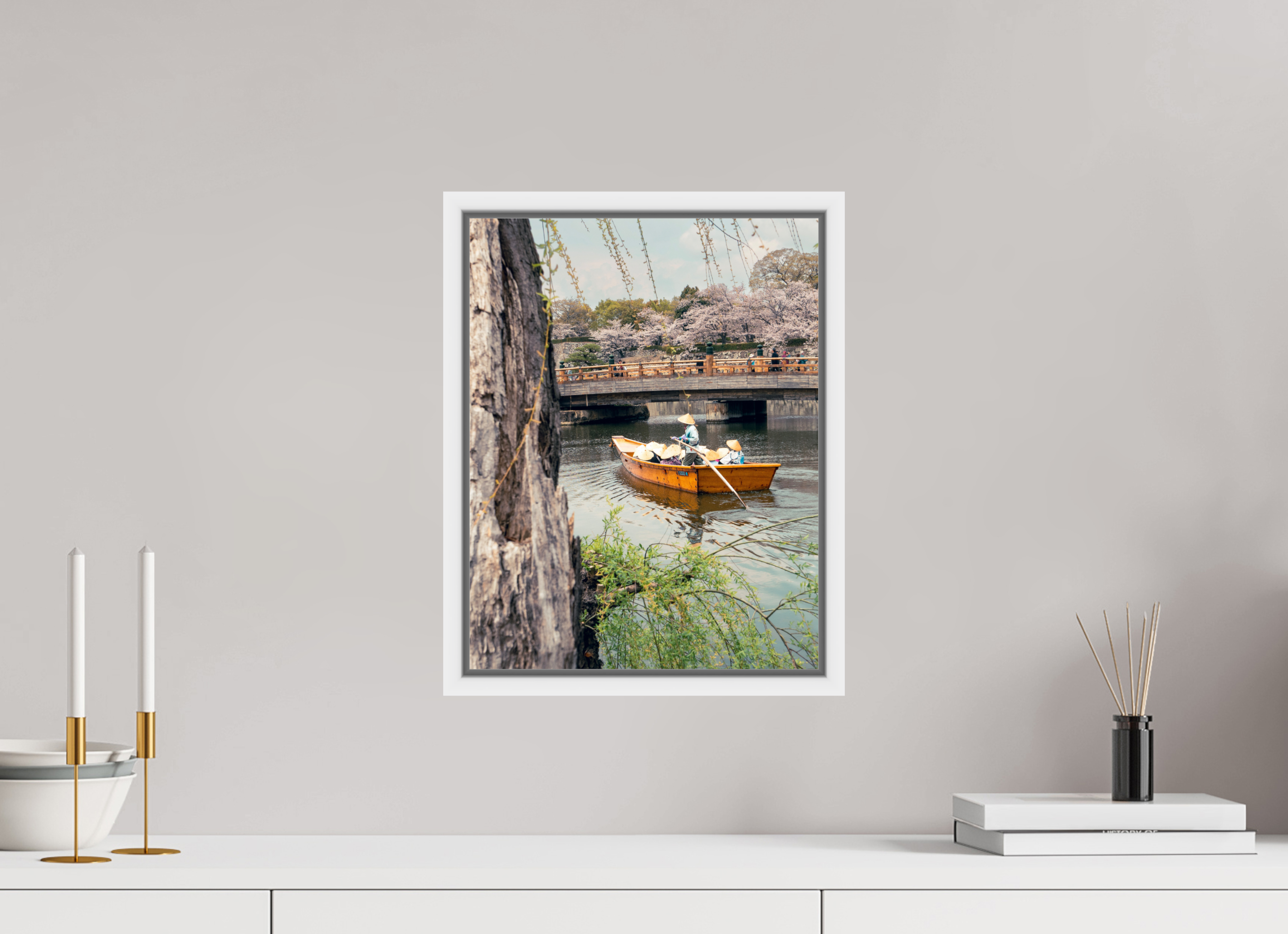 30 x 38,8 cm, Framed white fullbleed A boat in Himeji