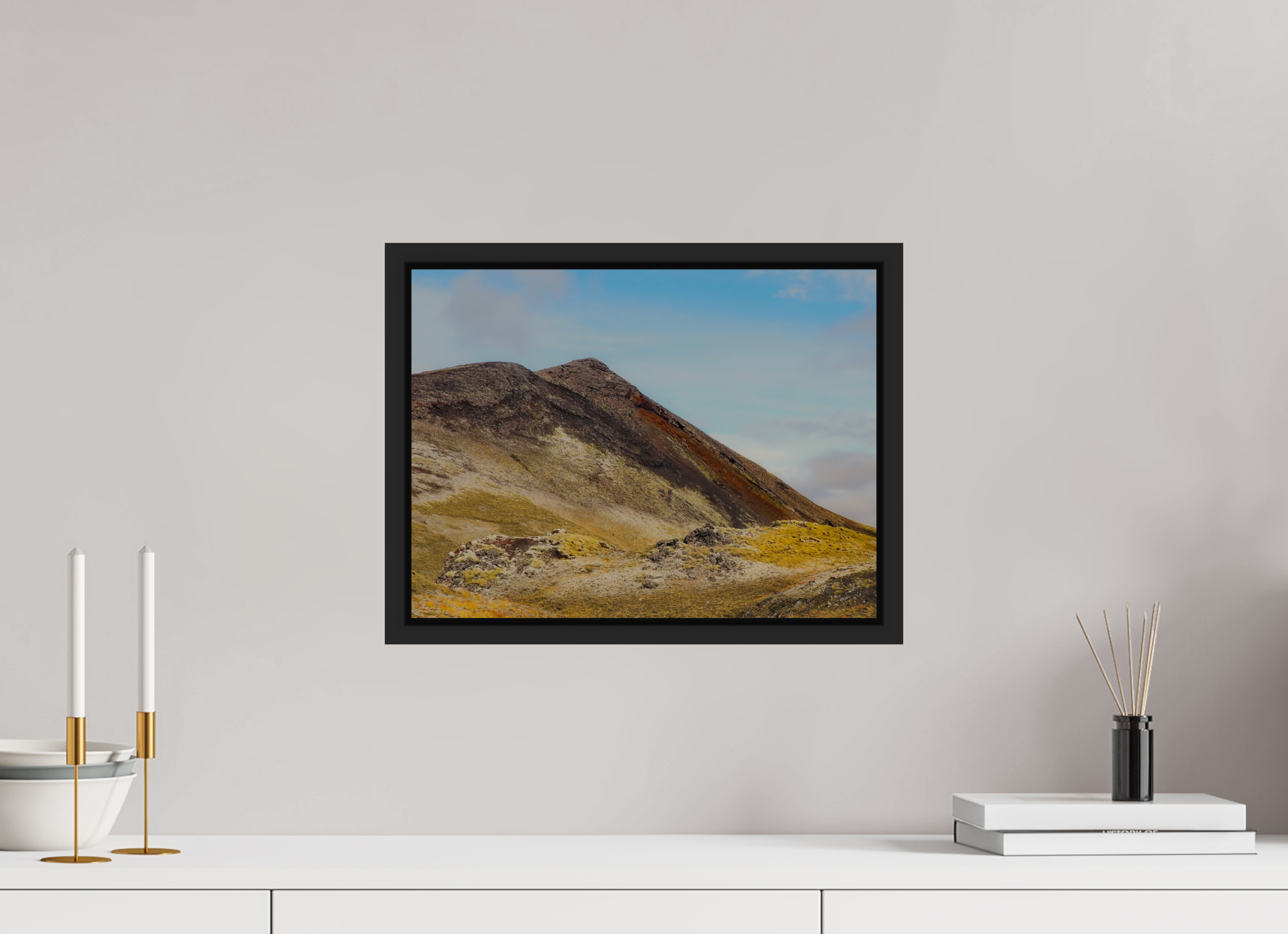 40 x 30 cm, Framed black matte fullbleed Mountainous Iceland