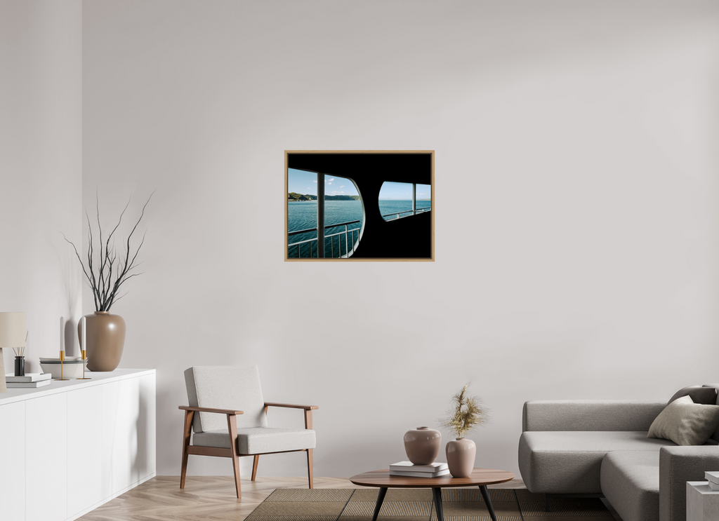 82,3 x 60 cm, Framed natural oak fullbleed A glance through a ferry