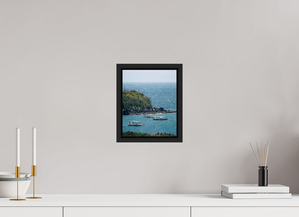 20 x 24,6 cm, Framed black matte fullbleed Boats off of Sakurajima Island