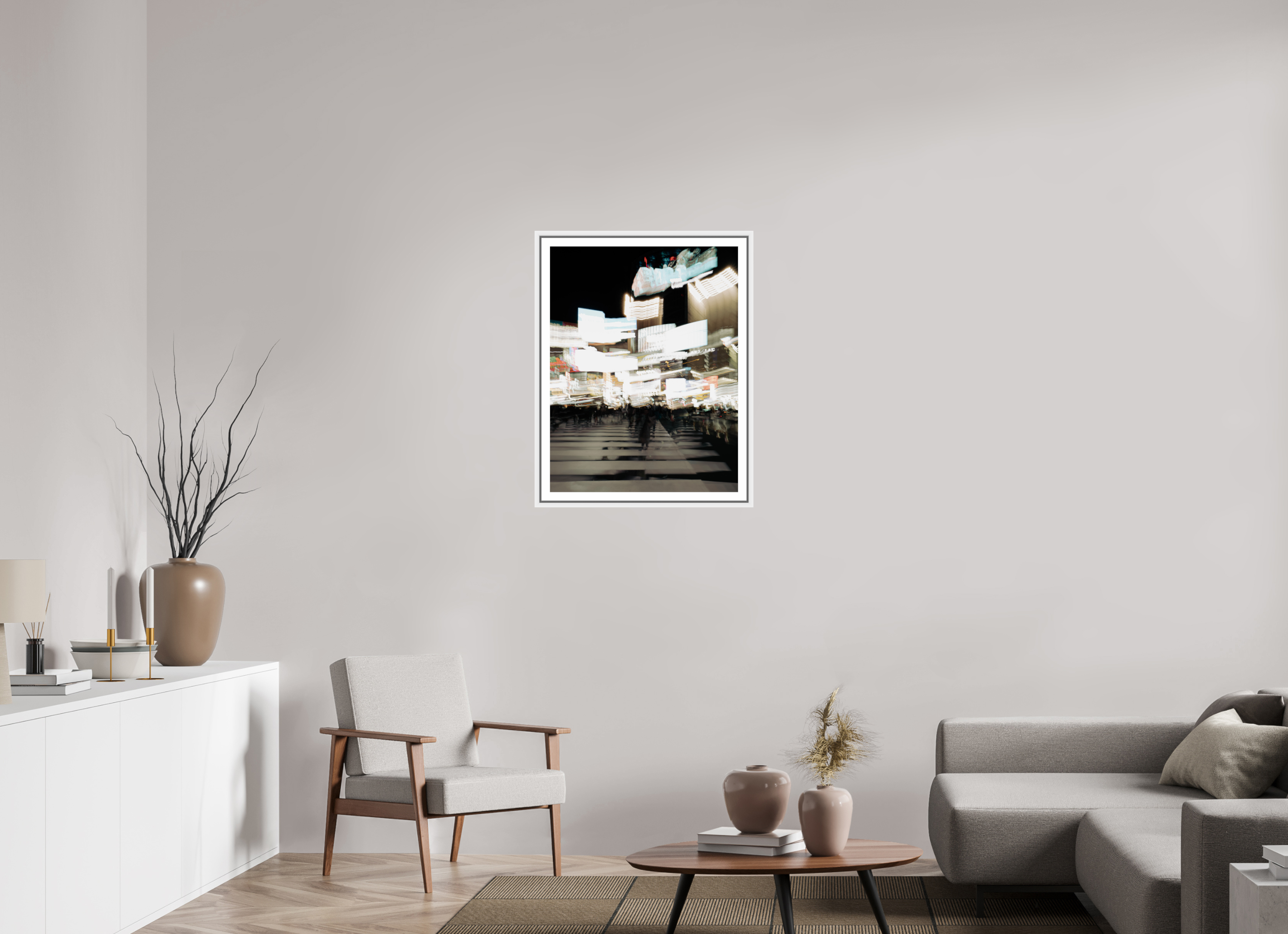 60 x 78,6 cm, Framed white with border - Fuji Crystal Archive glossy Acrylic glass glossy Blurred Shibuya