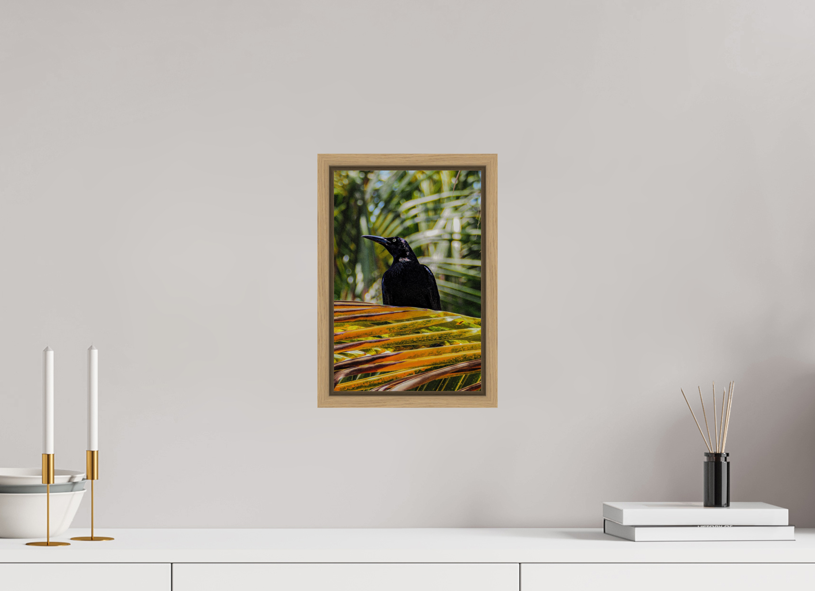 20 x 30 cm, Framed natural oak fullbleed A bird among the trees