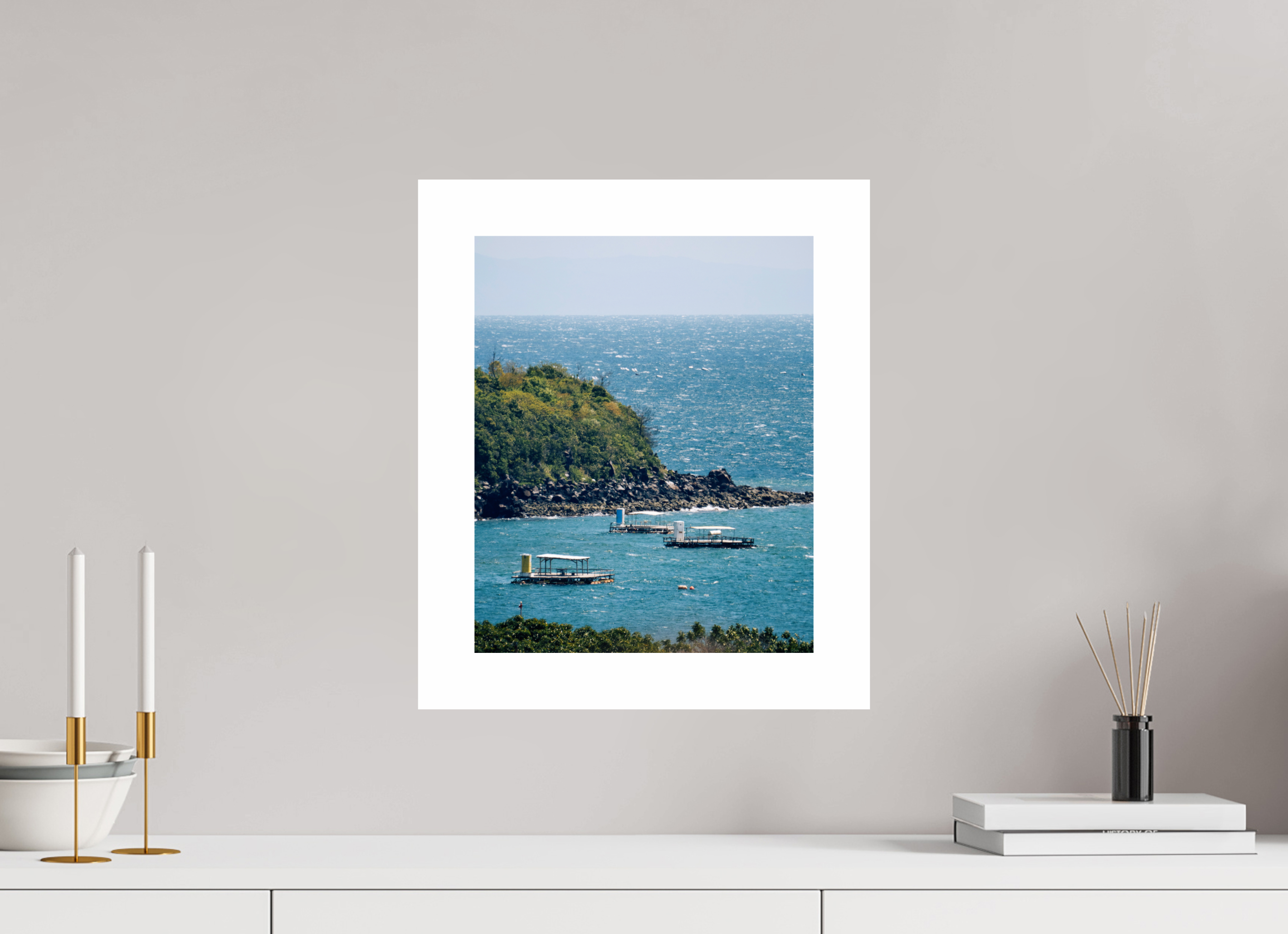 30 x 36,9 cm, Fuji Crystal DP II 5cm white border Boats off of Sakurajima Island