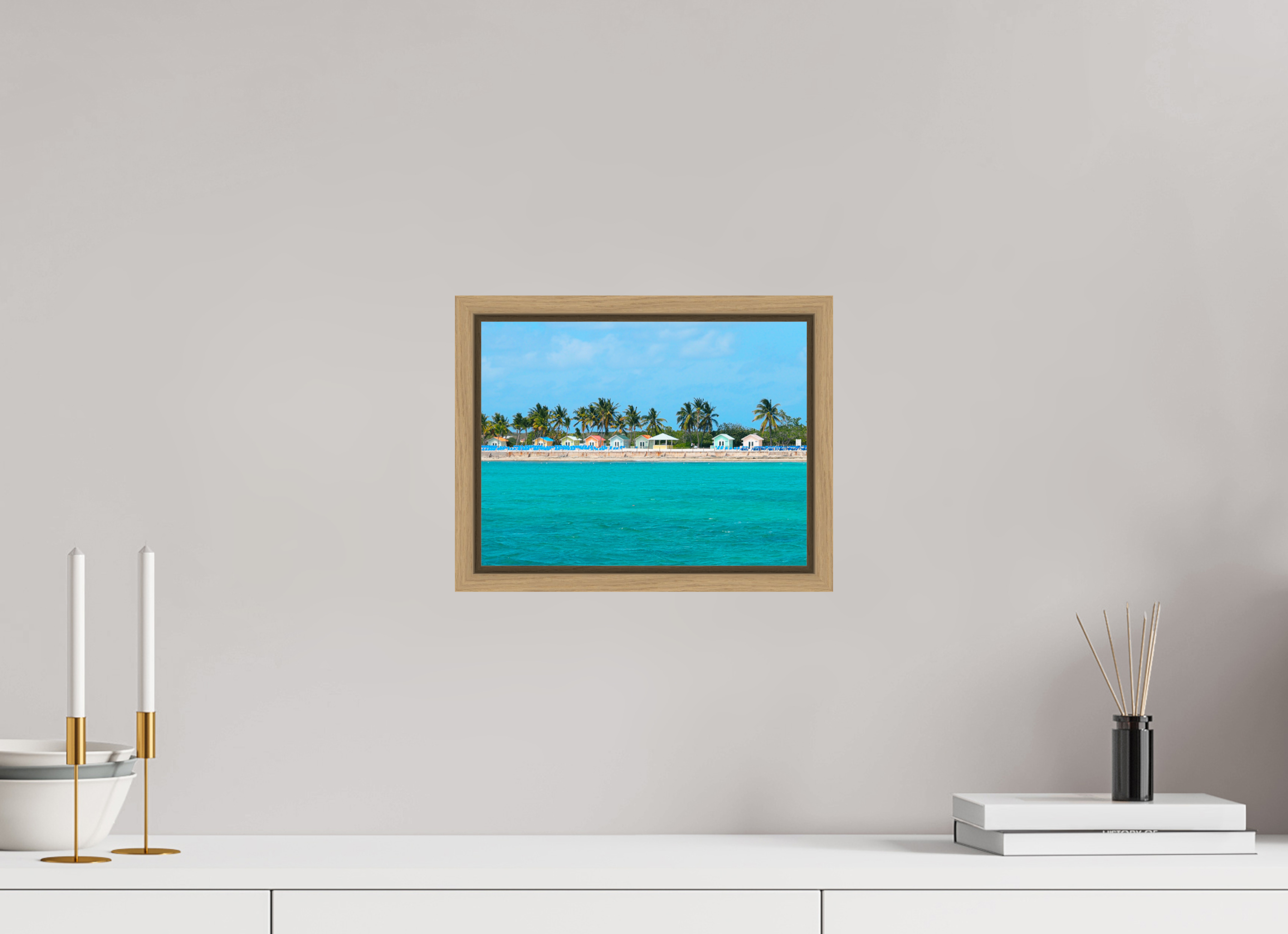 28 x 21 cm, Framed natural oak fullbleed Houses at The Bahamas