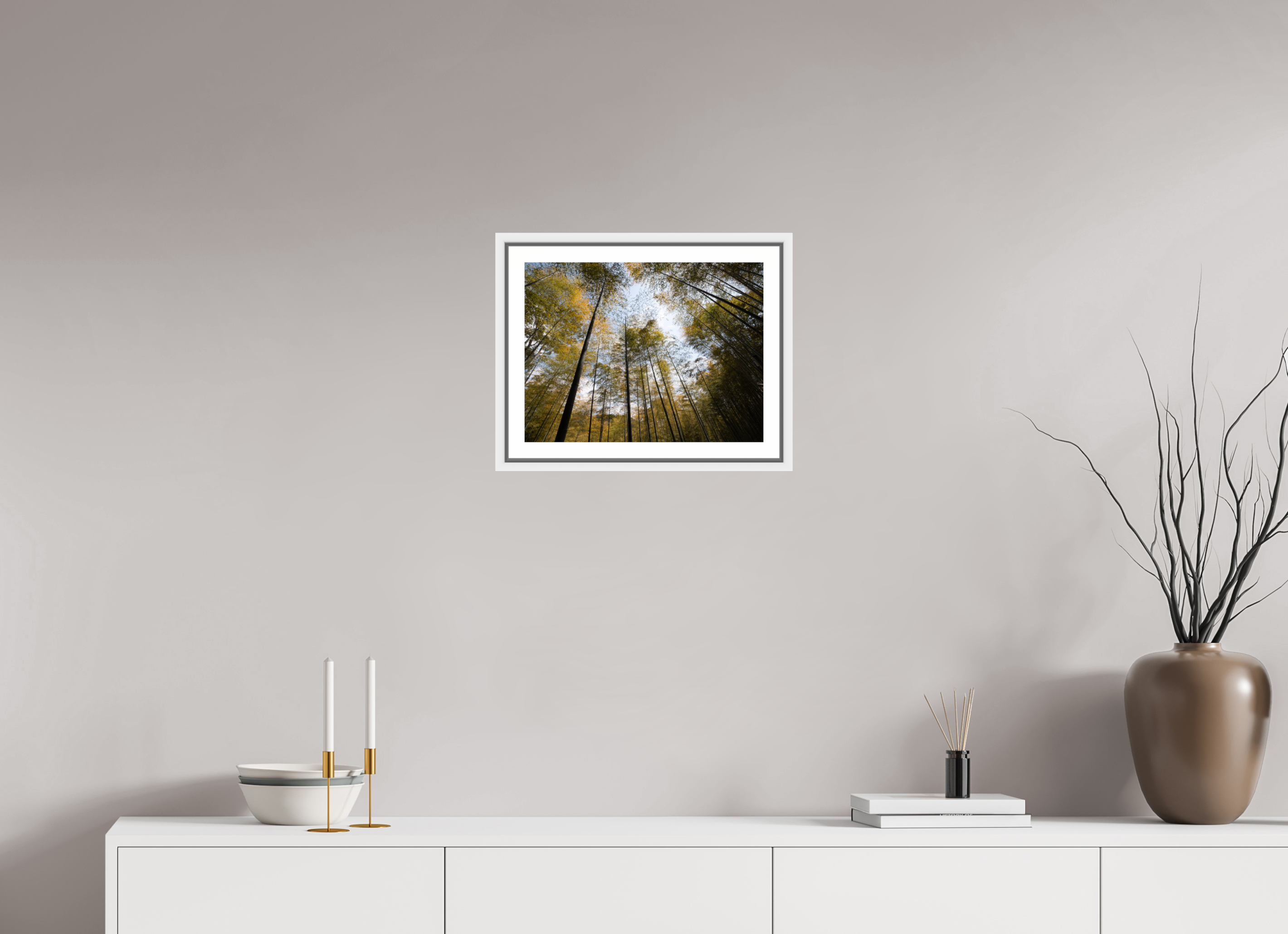 40 x 30 cm, Framed white with border Bamboo in Japan