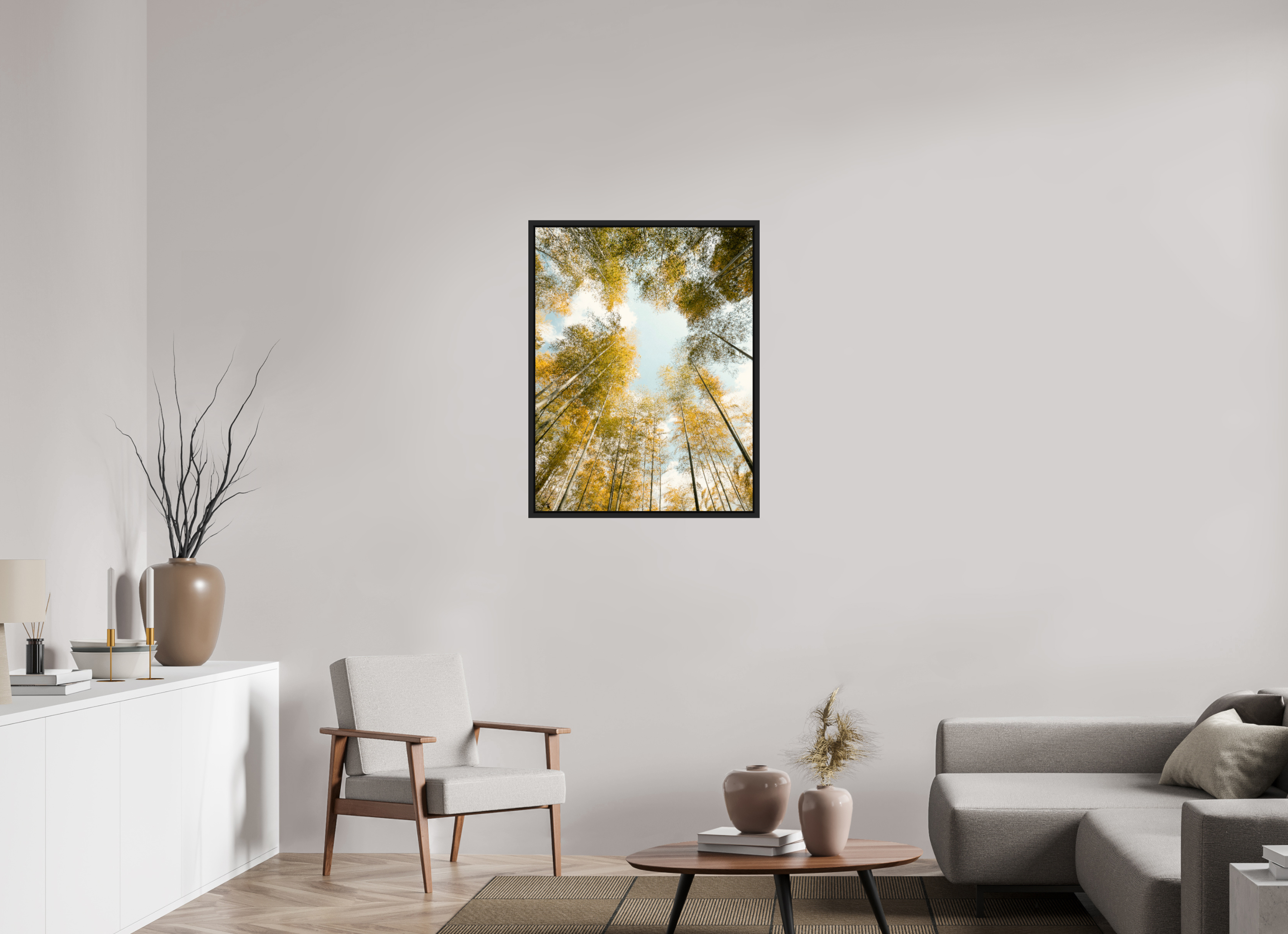 70 x 91,4 cm, Framed black matte fullbleed Yellow bamboo Japan