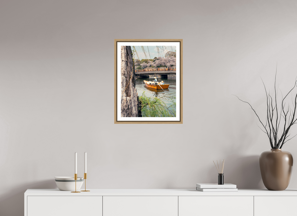40 x 51,8 cm, Framed natural oak with border A boat in Himeji
