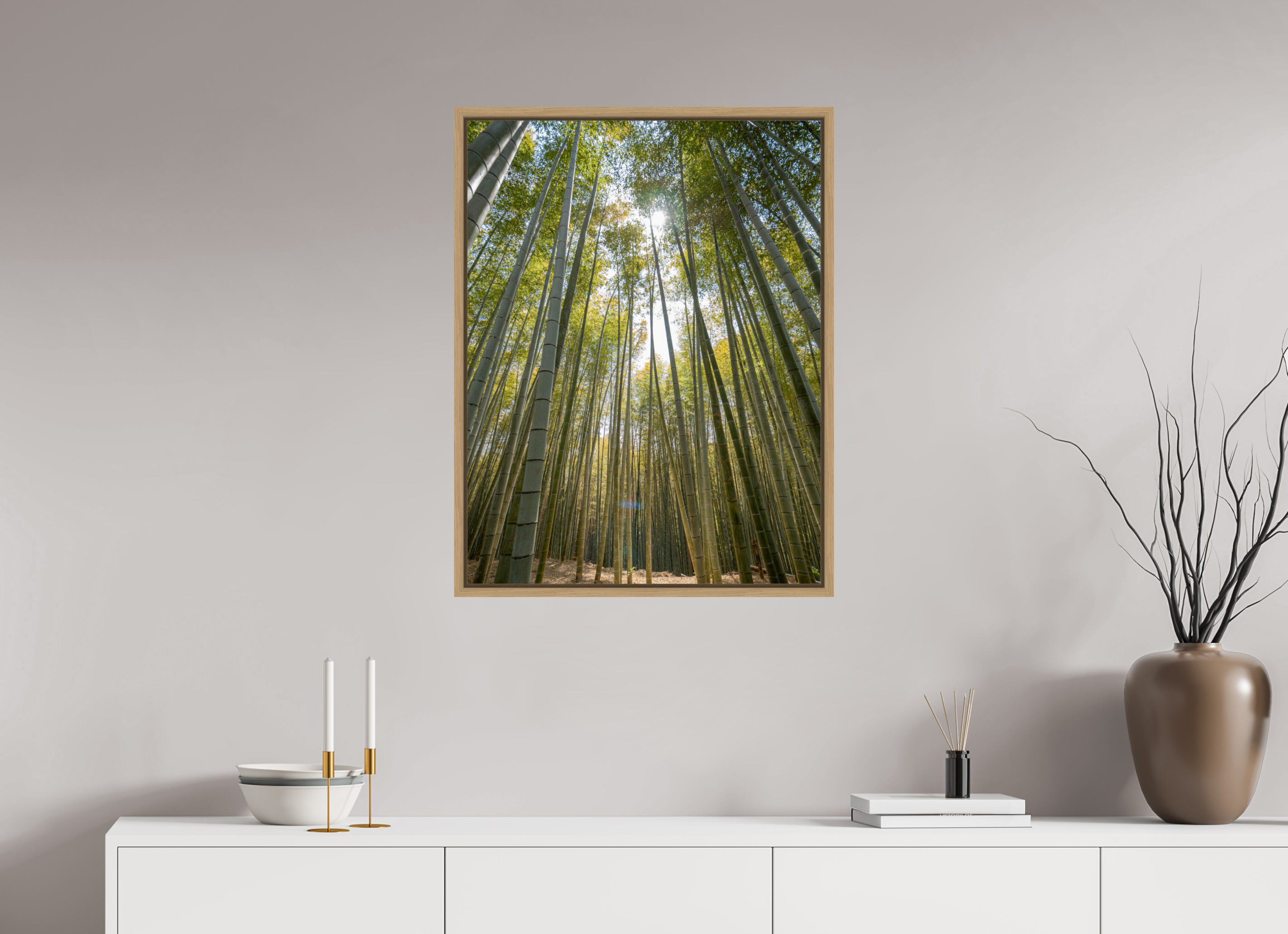 60 x 78,7 cm, Framed natural oak fullbleed Japans bamboo