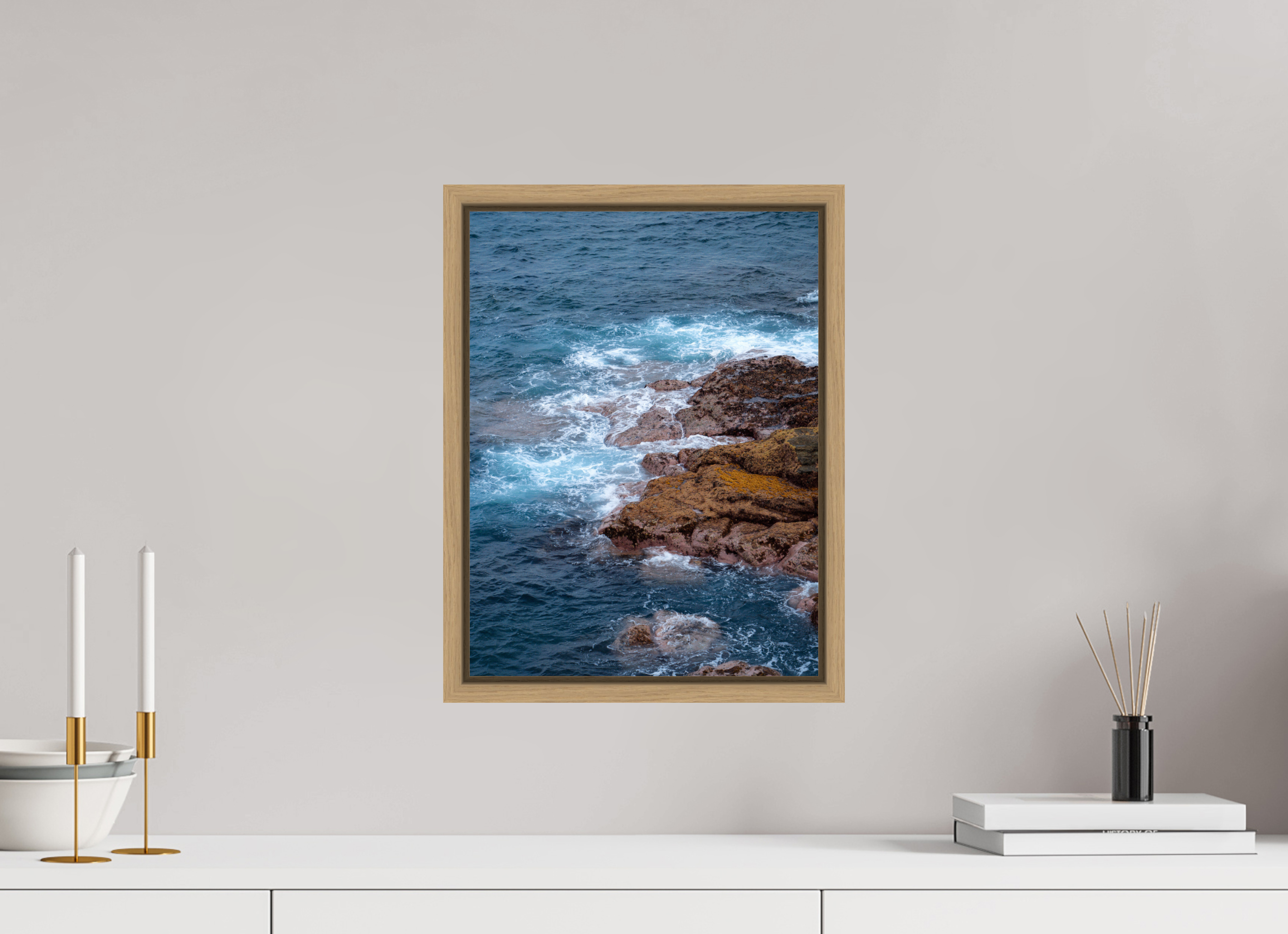 30 x 40 cm, Framed natural oak fullbleed Canary waves