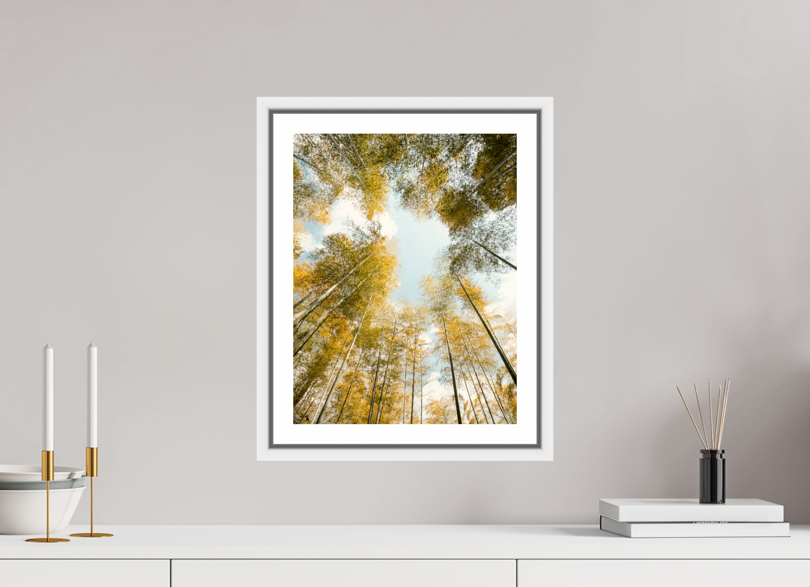 30 x 39,2 cm, Framed white with border Yellow bamboo Japan