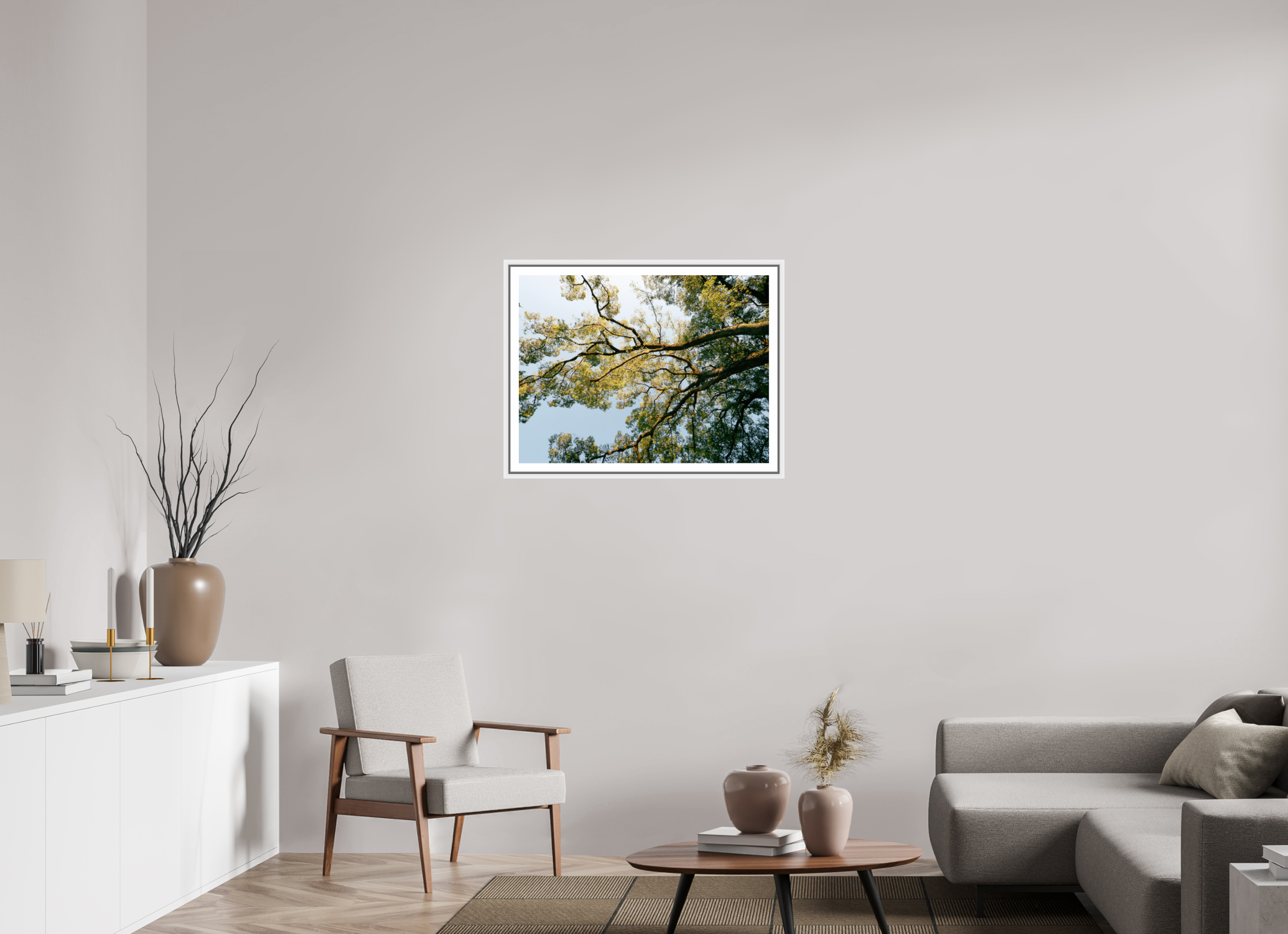 80 x 60 cm, Framed white with border A big Japanese tree