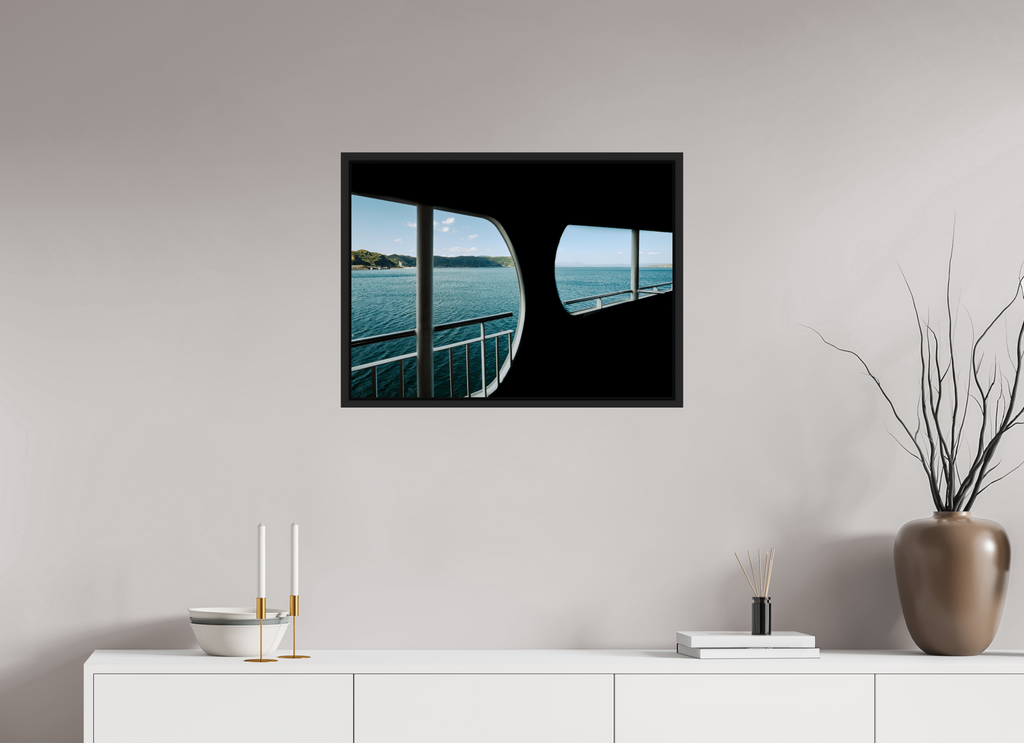 68,6 x 50 cm, Framed black matte fullbleed A glance through a ferry