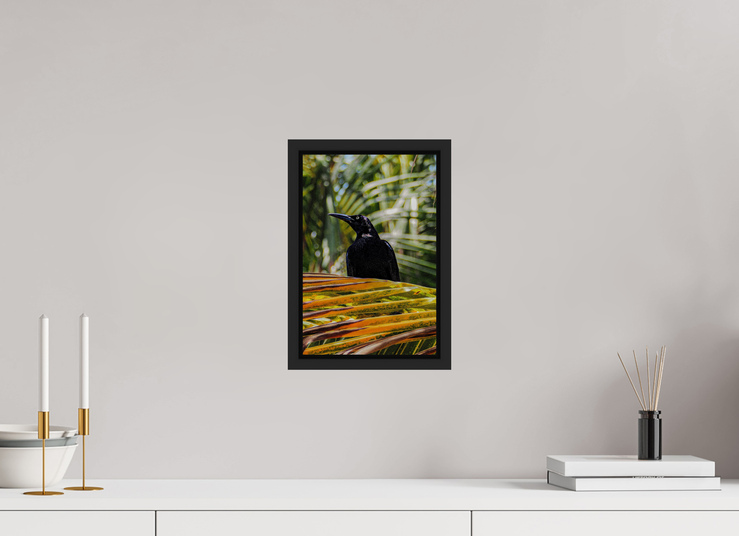 20 x 30 cm, Framed black matte fullbleed A bird among the trees