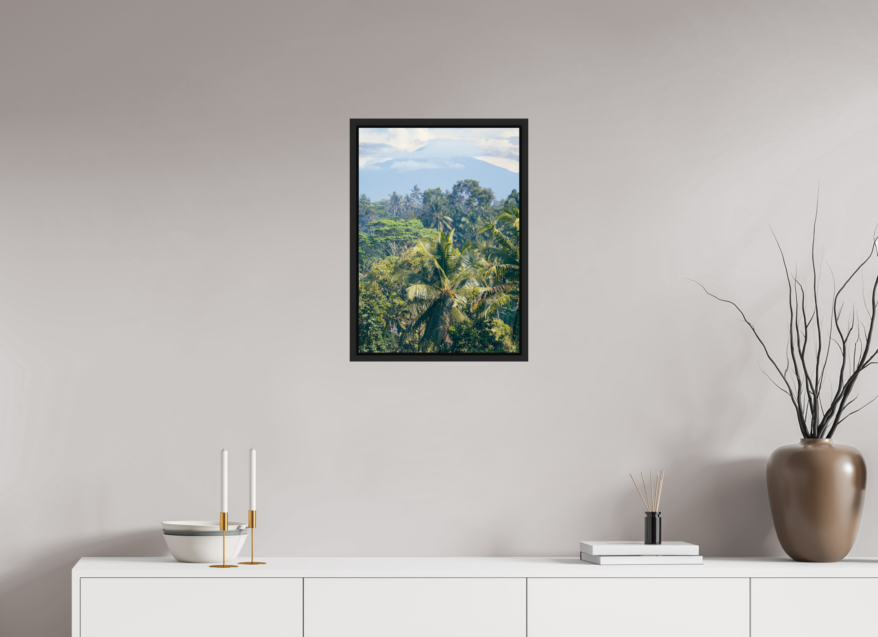 40 x 56 cm, Framed black matte fullbleed Onlooking the mountains