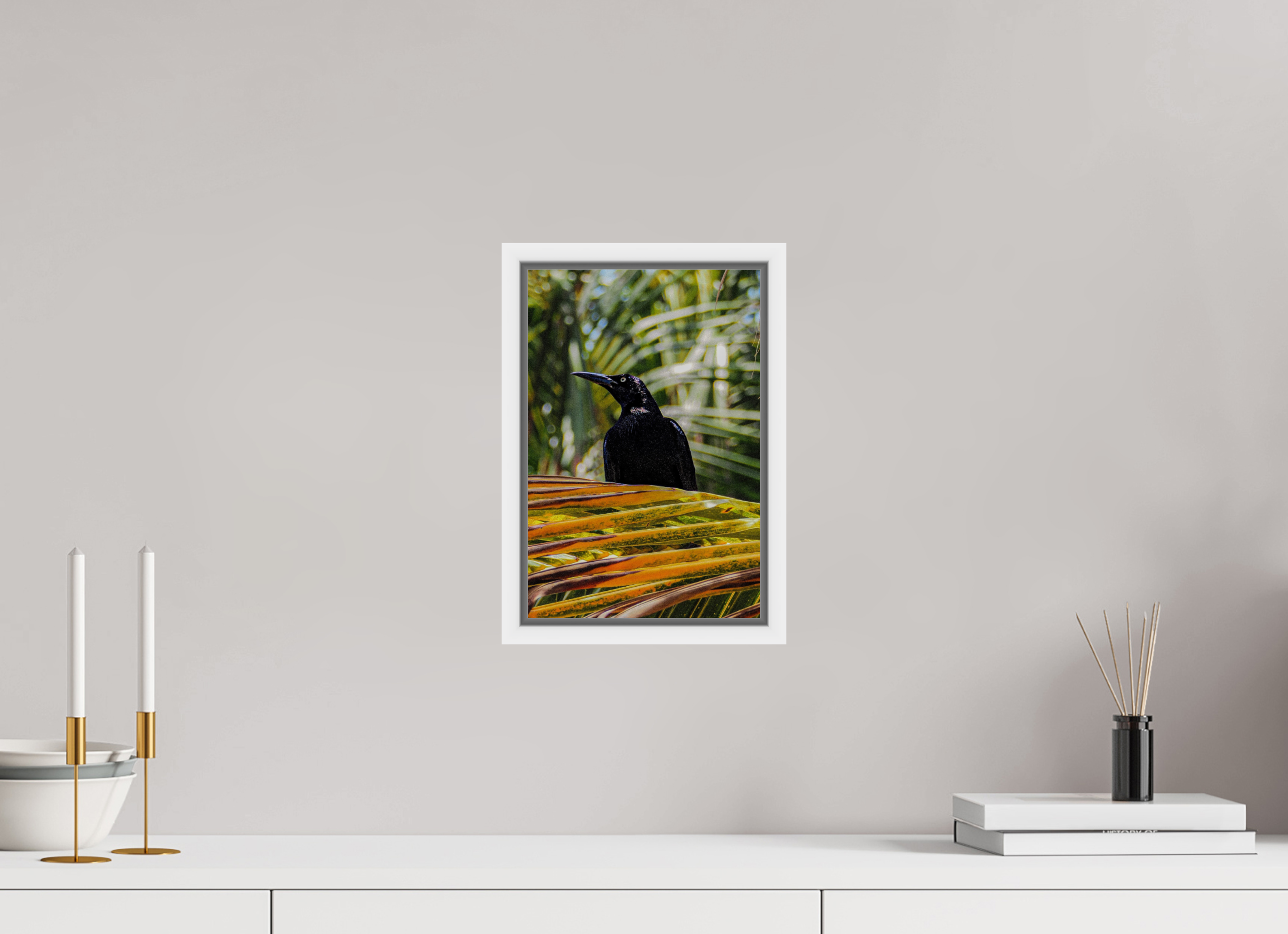 20 x 30 cm, Framed white fullbleed A bird among the trees
