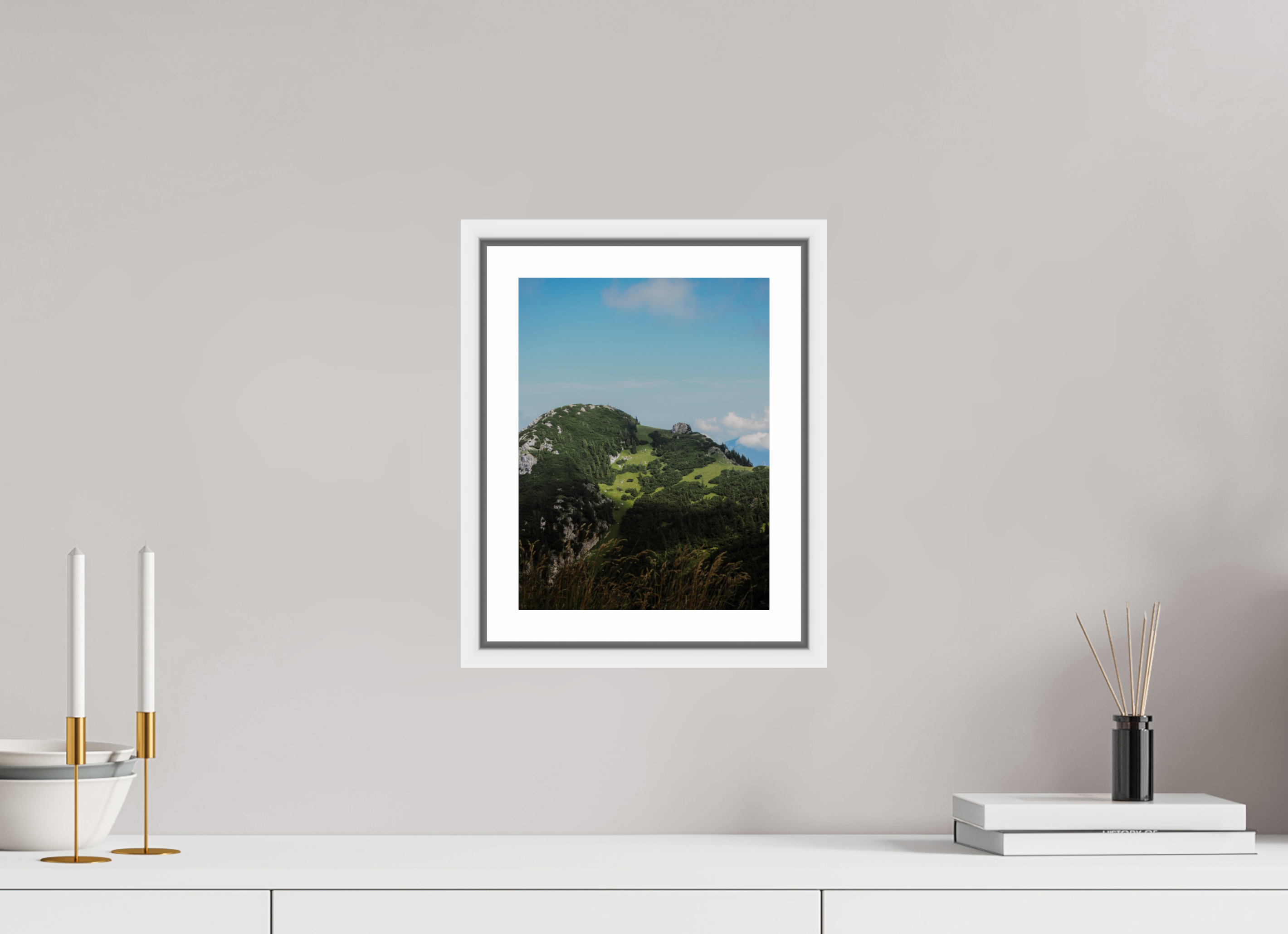 21 x 28 cm, Framed white with border A cloud over the alps