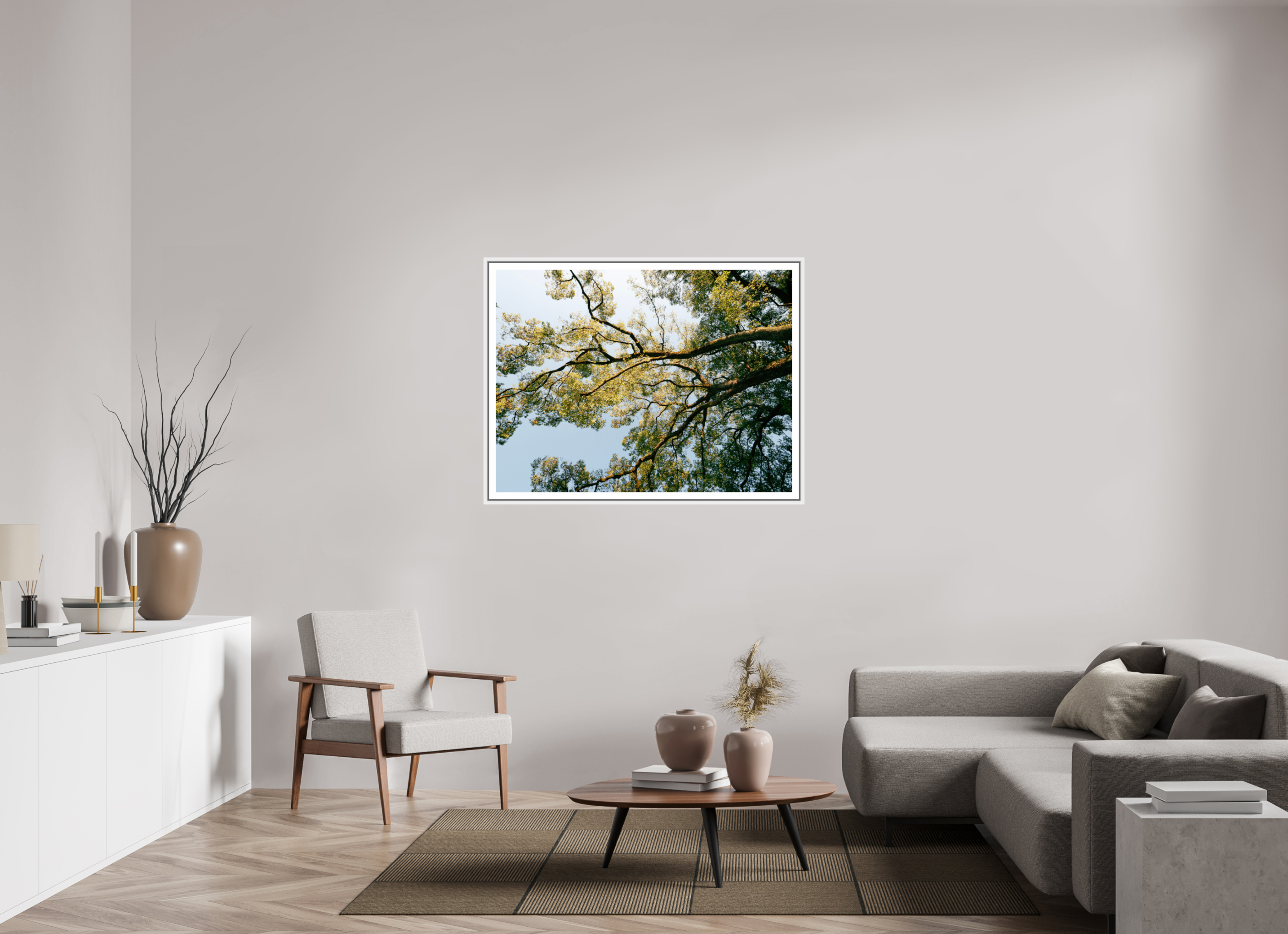 120 x 90 cm, Framed white with border A big Japanese tree