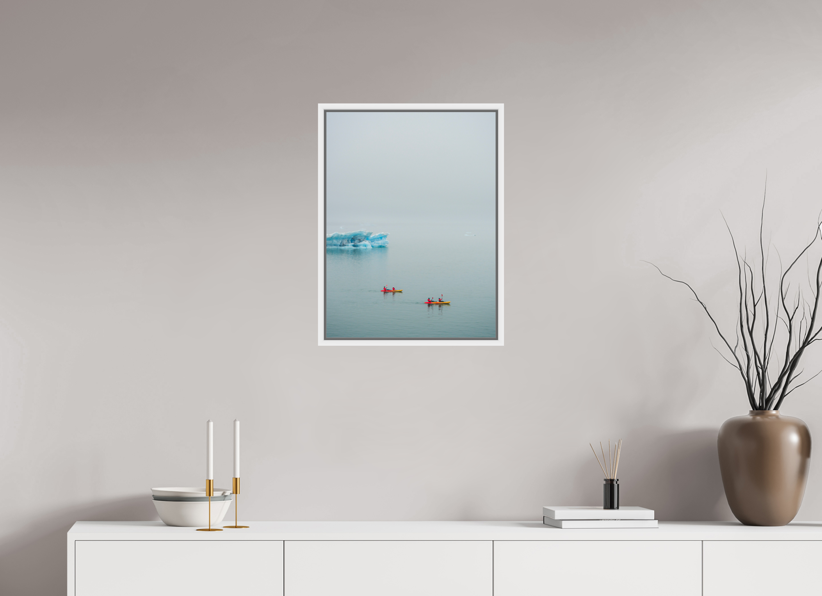 45 x 60 cm, Framed white fullbleed Two canoes