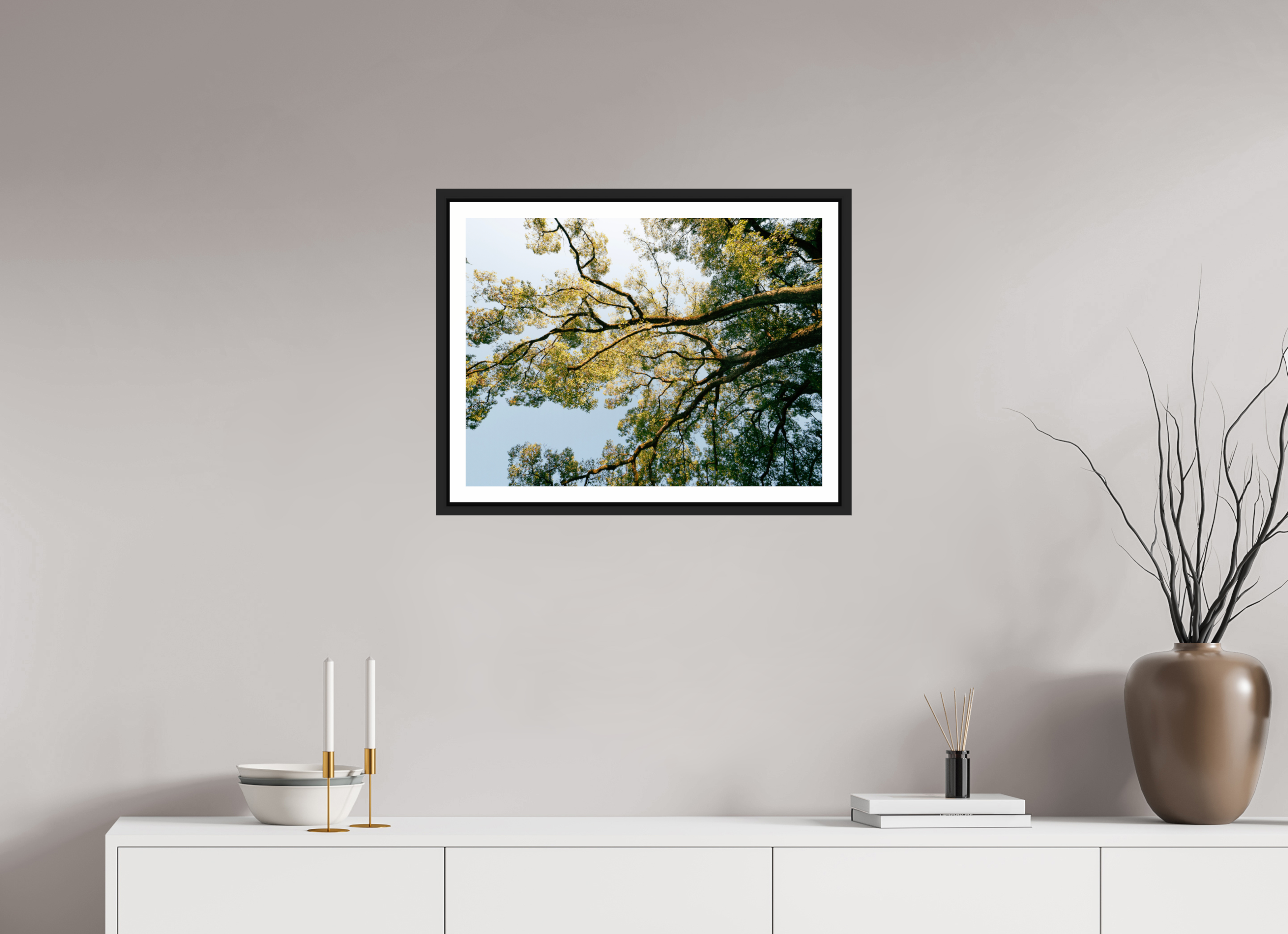 60 x 45 cm, Framed black matte with border A big Japanese tree