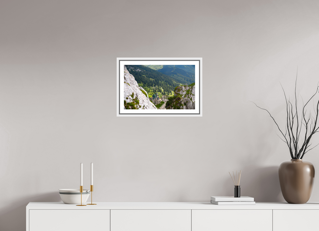 48,2 x 30 cm, Framed white with border A church at the Bavarian Alps