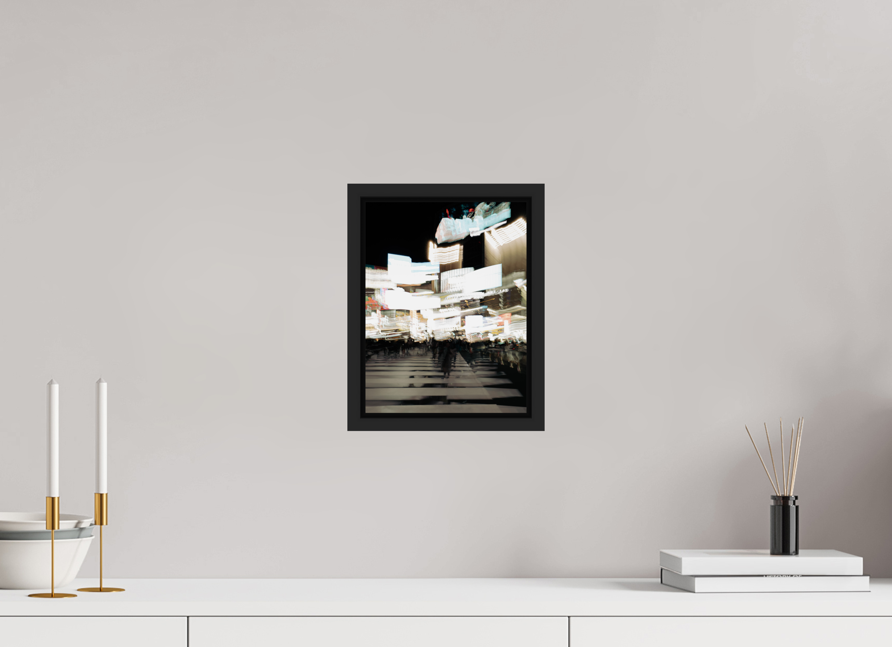 20 x 26,2 cm, Framed black matte fullbleed - Fuji Crystal Archive glossy Acrylic glass glossy Blurred Shibuya