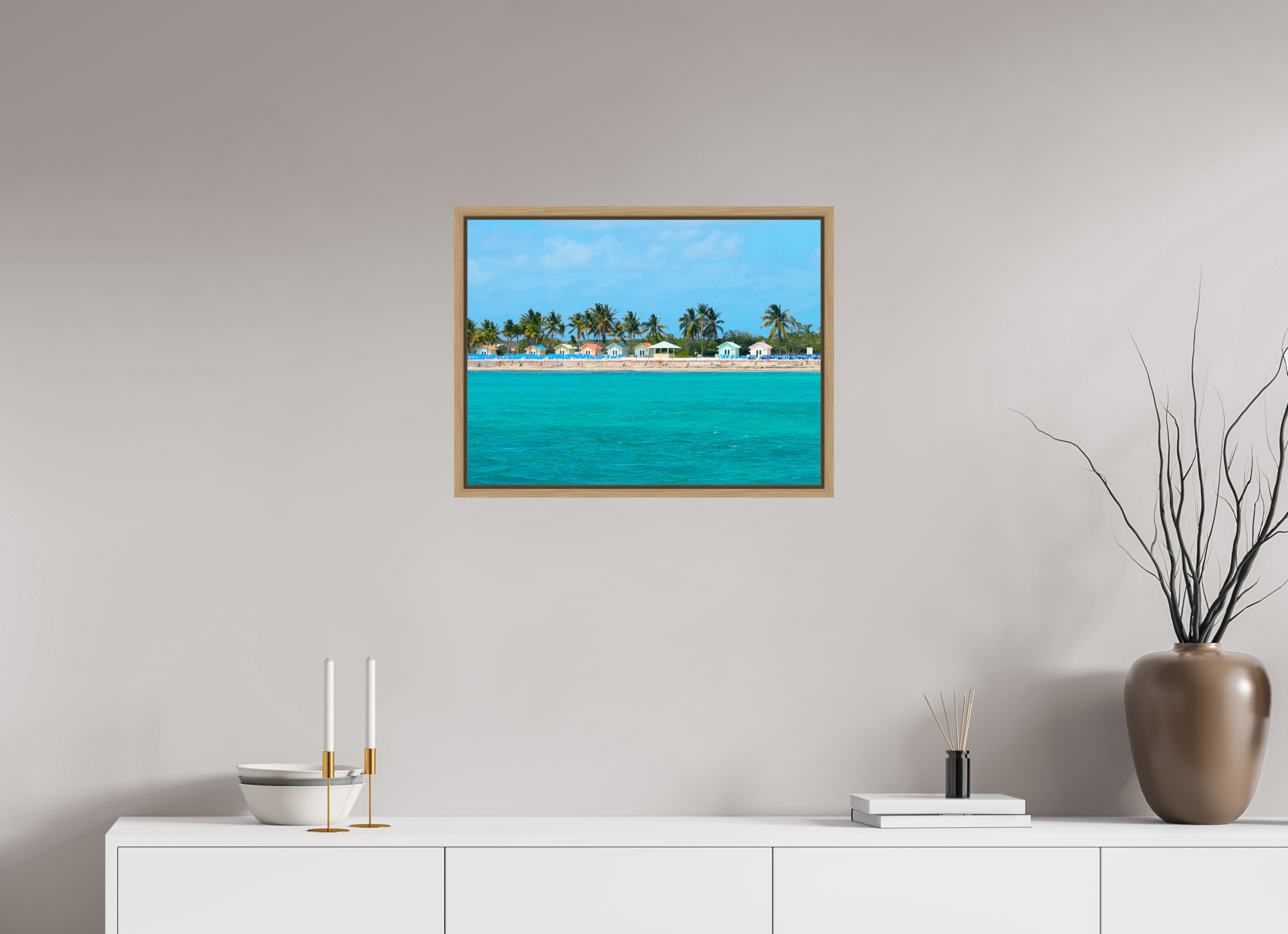 60 x 45 cm, Framed natural oak fullbleed Houses at The Bahamas