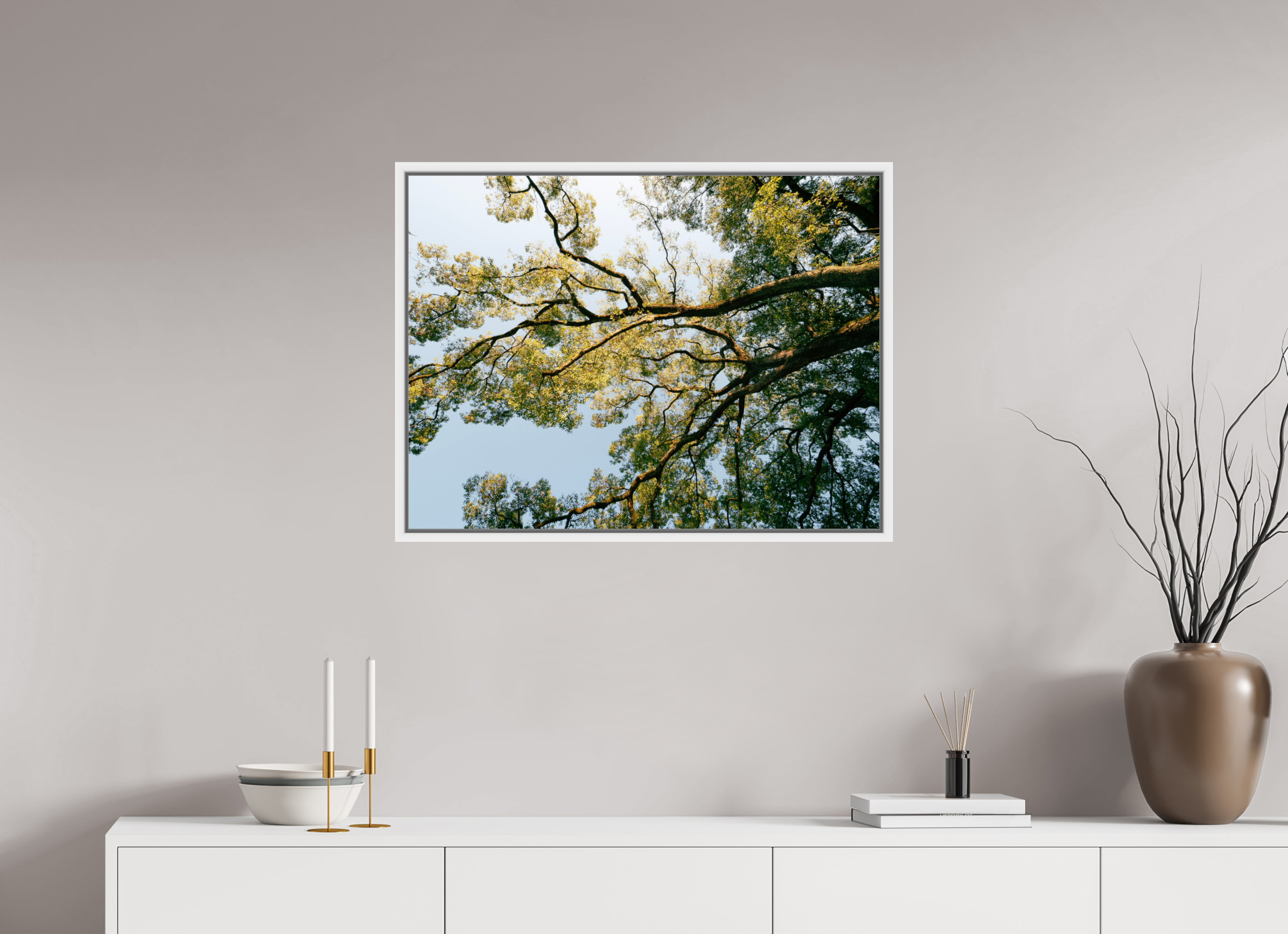 80 x 60 cm, Framed white fullbleed A big Japanese tree
