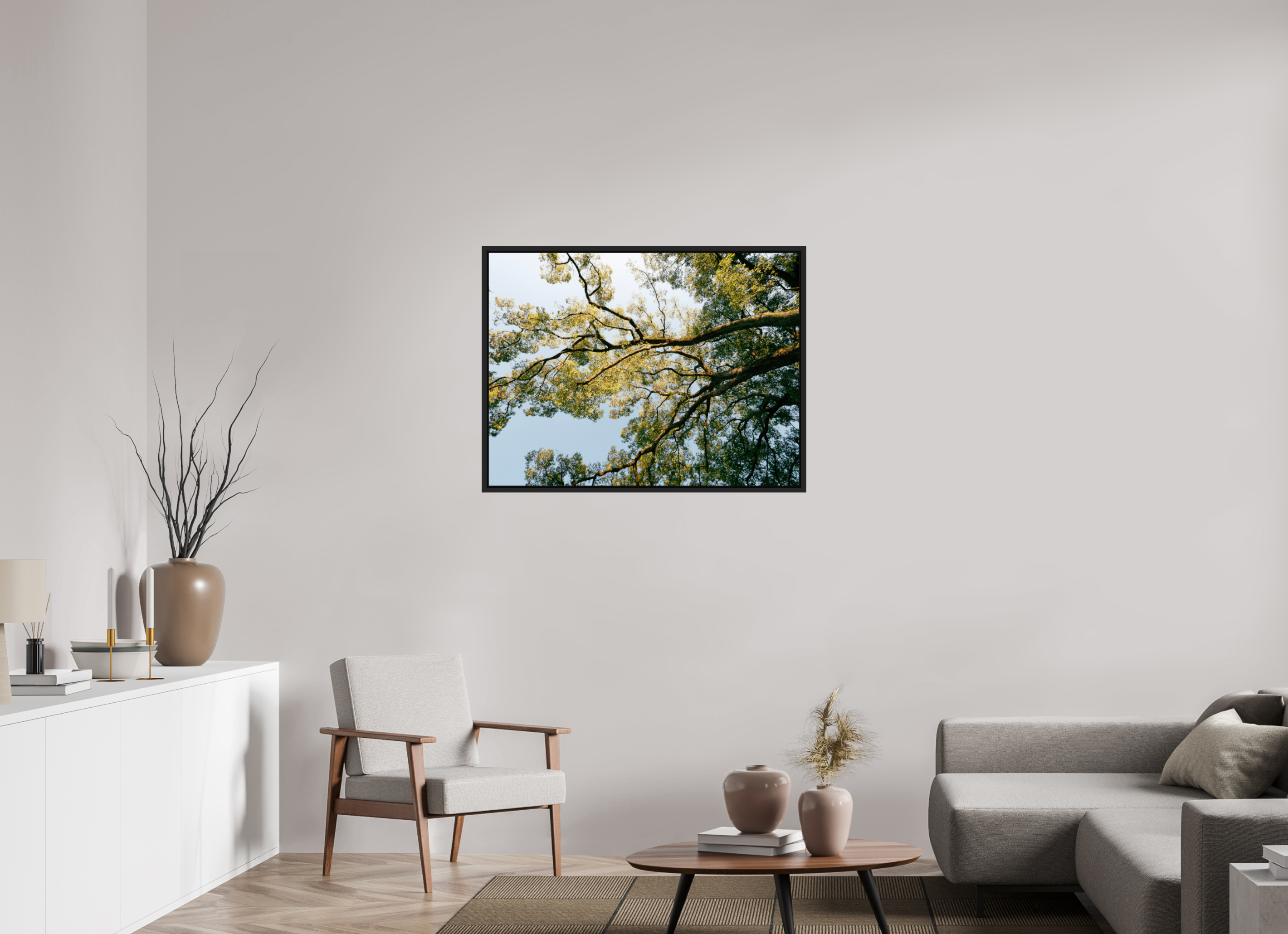 100 x 75 cm, Framed black matte fullbleed A big Japanese tree