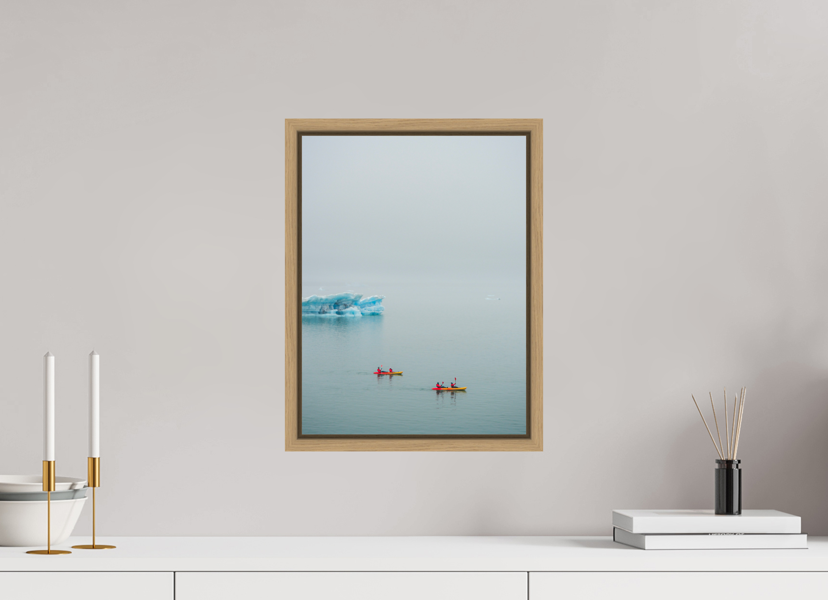 30 x 40 cm, Framed natural oak fullbleed Two canoes