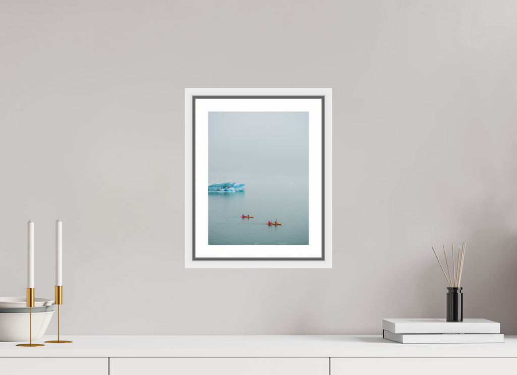 21 x 28 cm, Framed white with border Two canoes