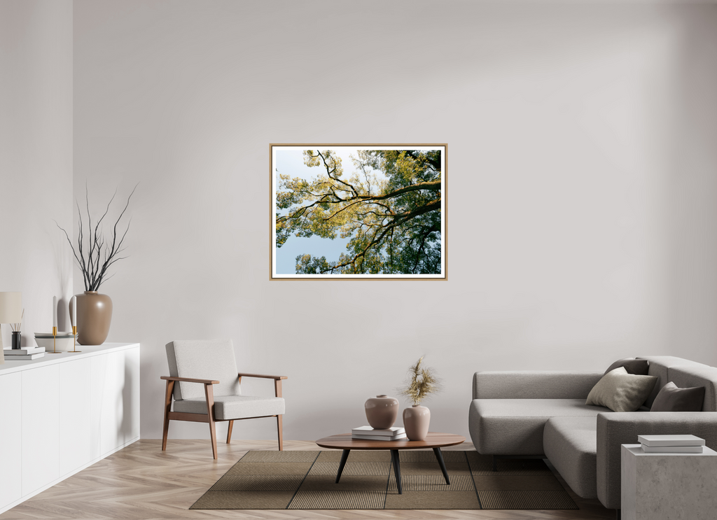 120 x 90 cm, Framed natural oak with border A big Japanese tree