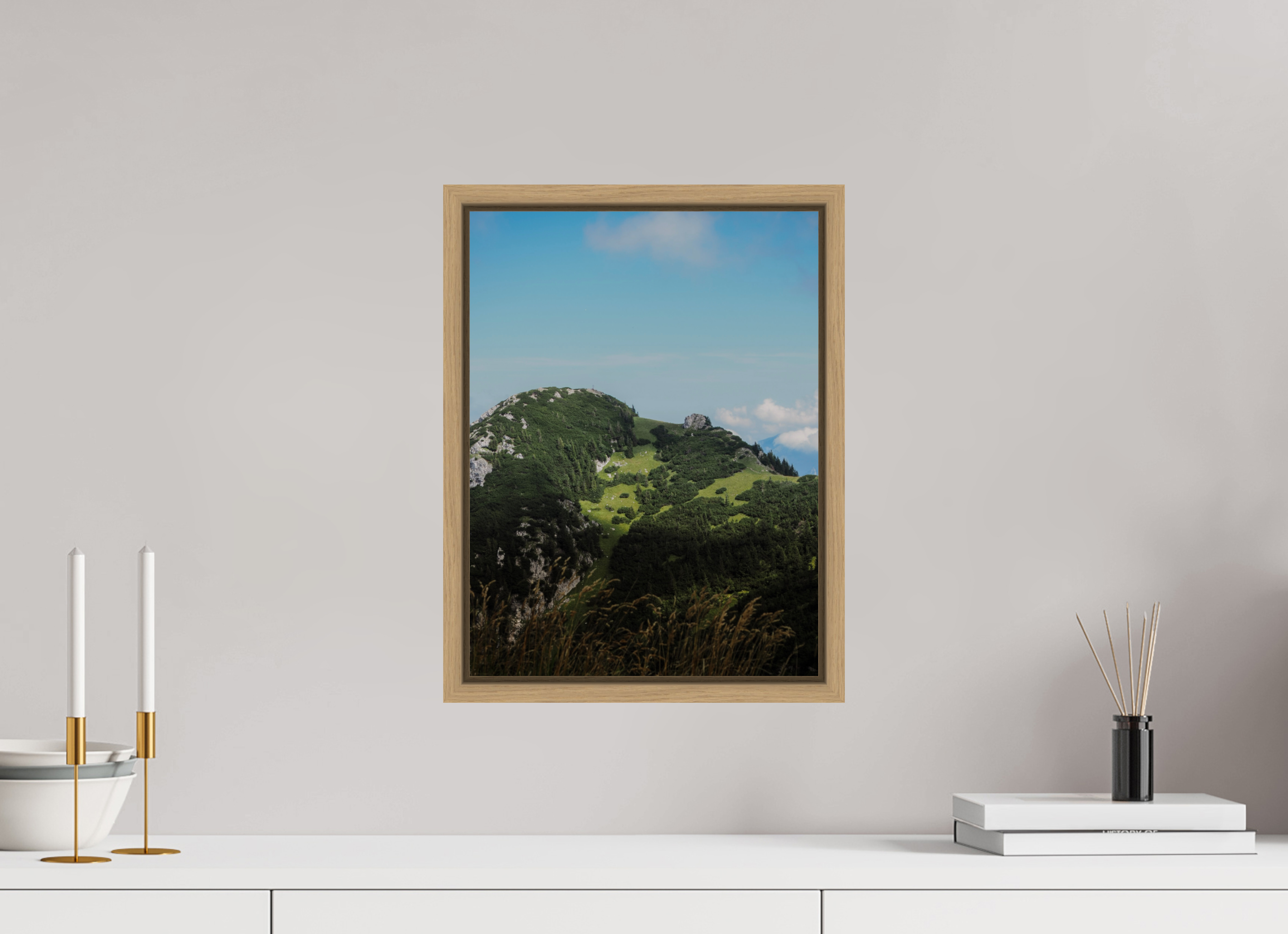 30 x 40 cm, Framed natural oak fullbleed A cloud over the alps