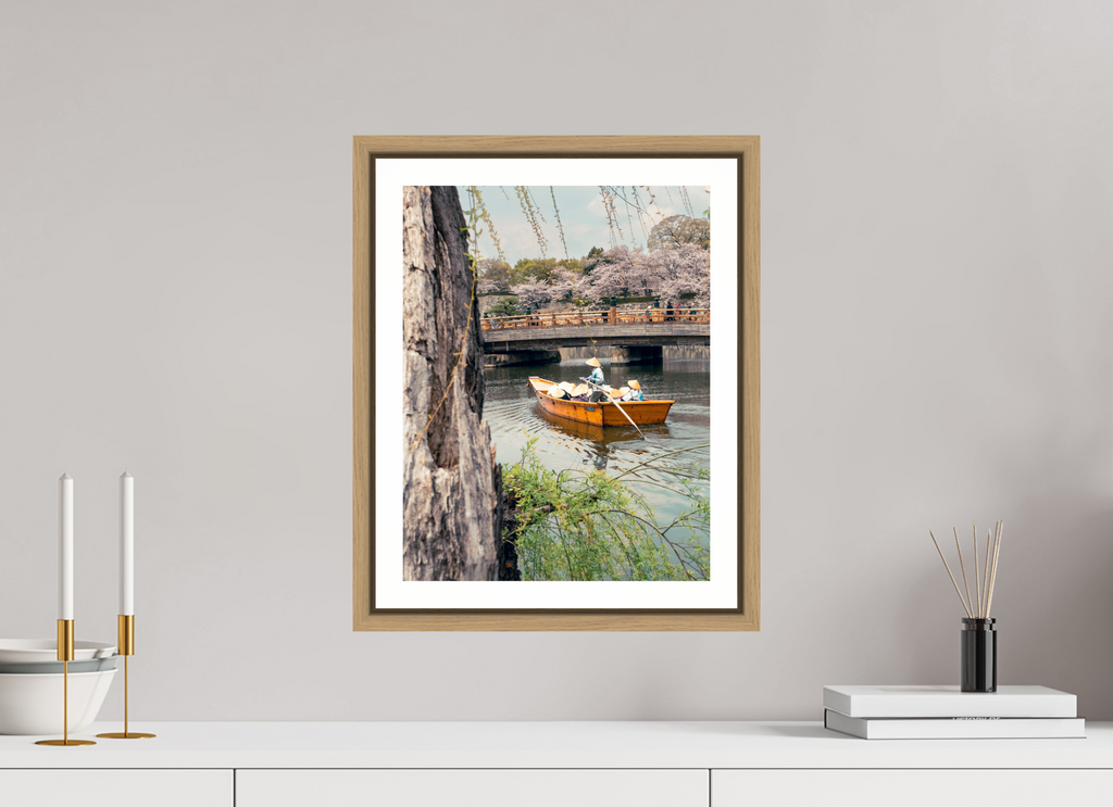 30 x 38,8 cm, Framed natural oak with border A boat in Himeji
