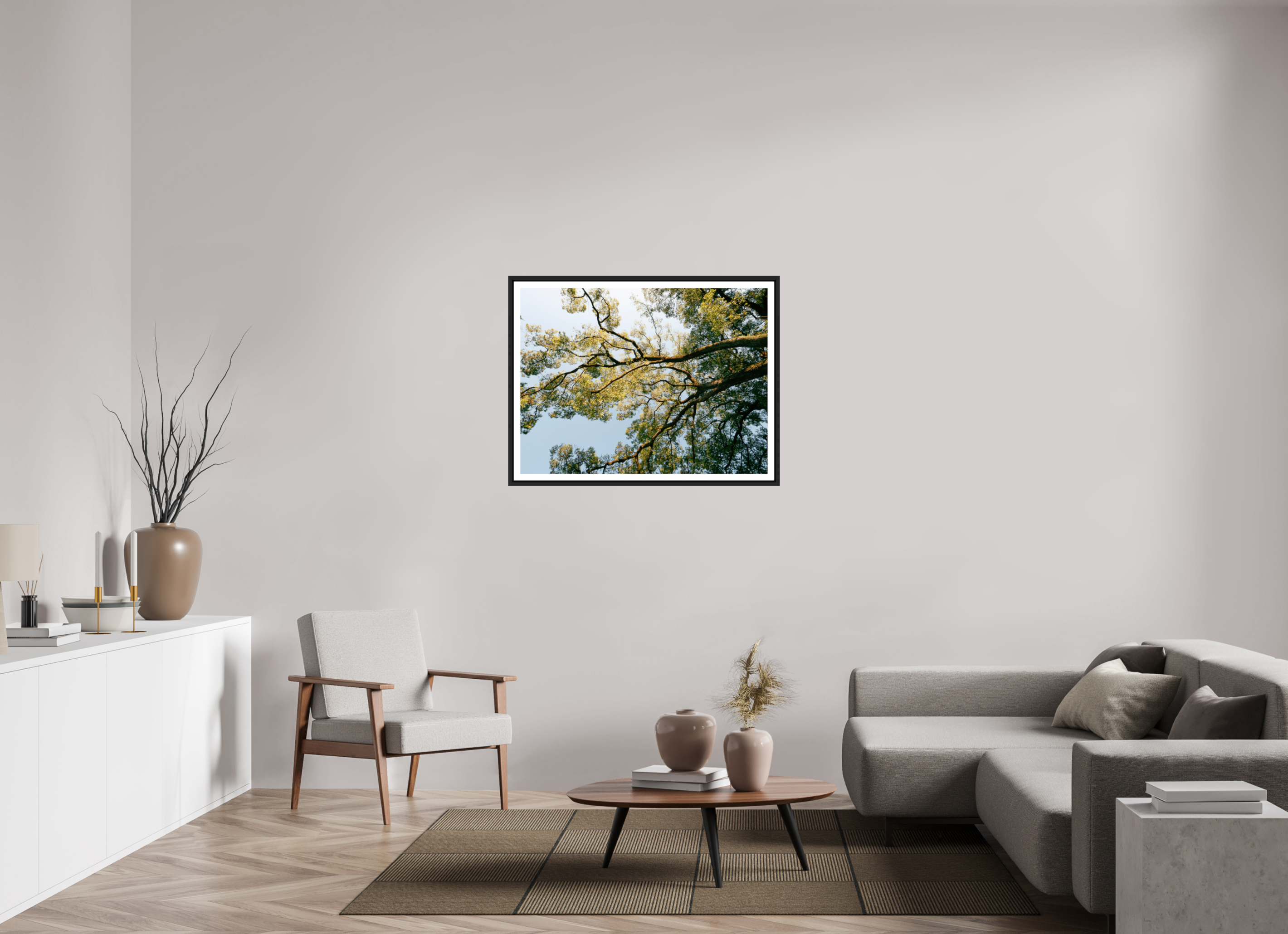 100 x 75 cm, Framed black matte with border A big Japanese tree