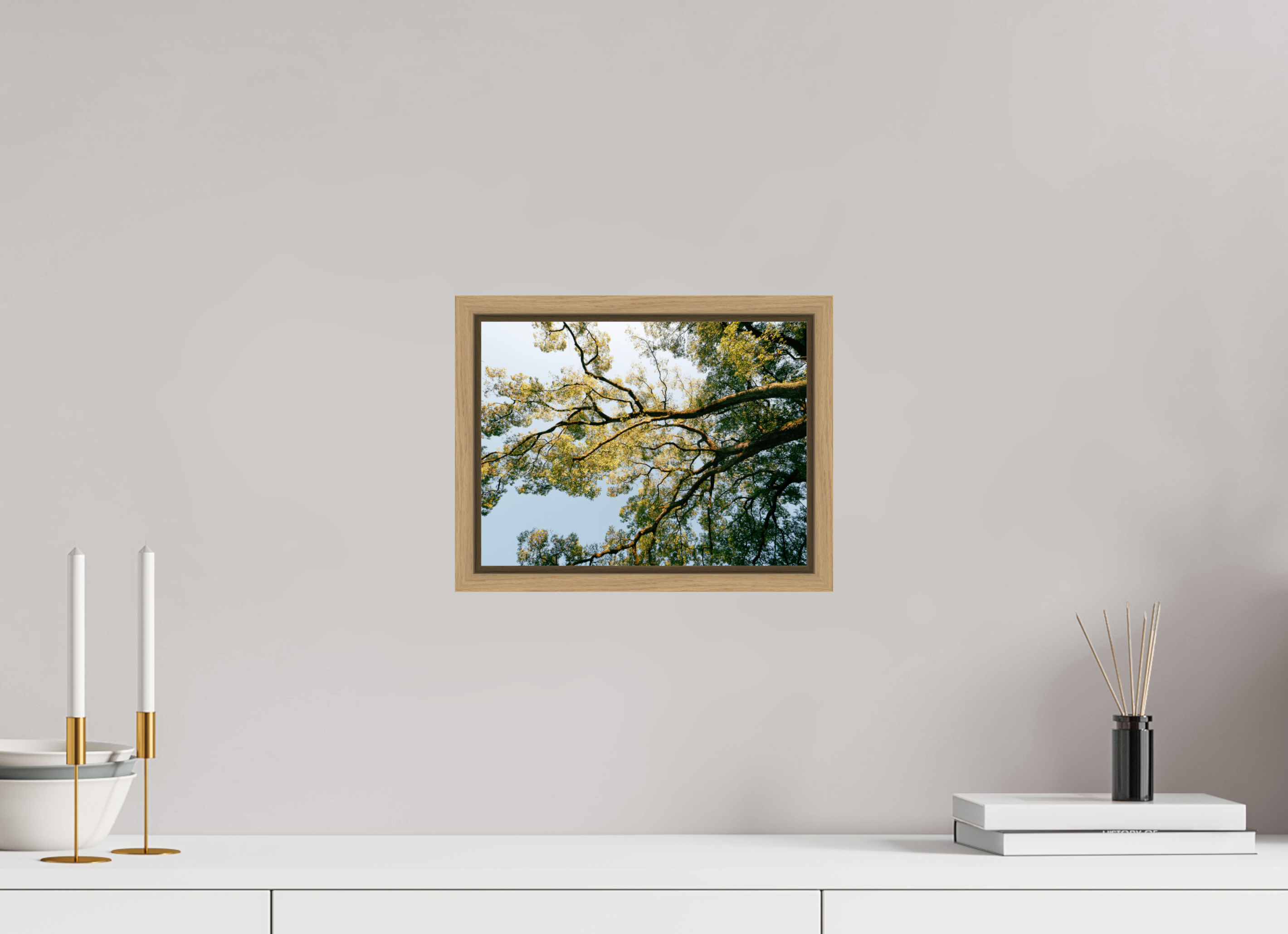 28 x 21 cm, Framed natural oak fullbleed A big Japanese tree