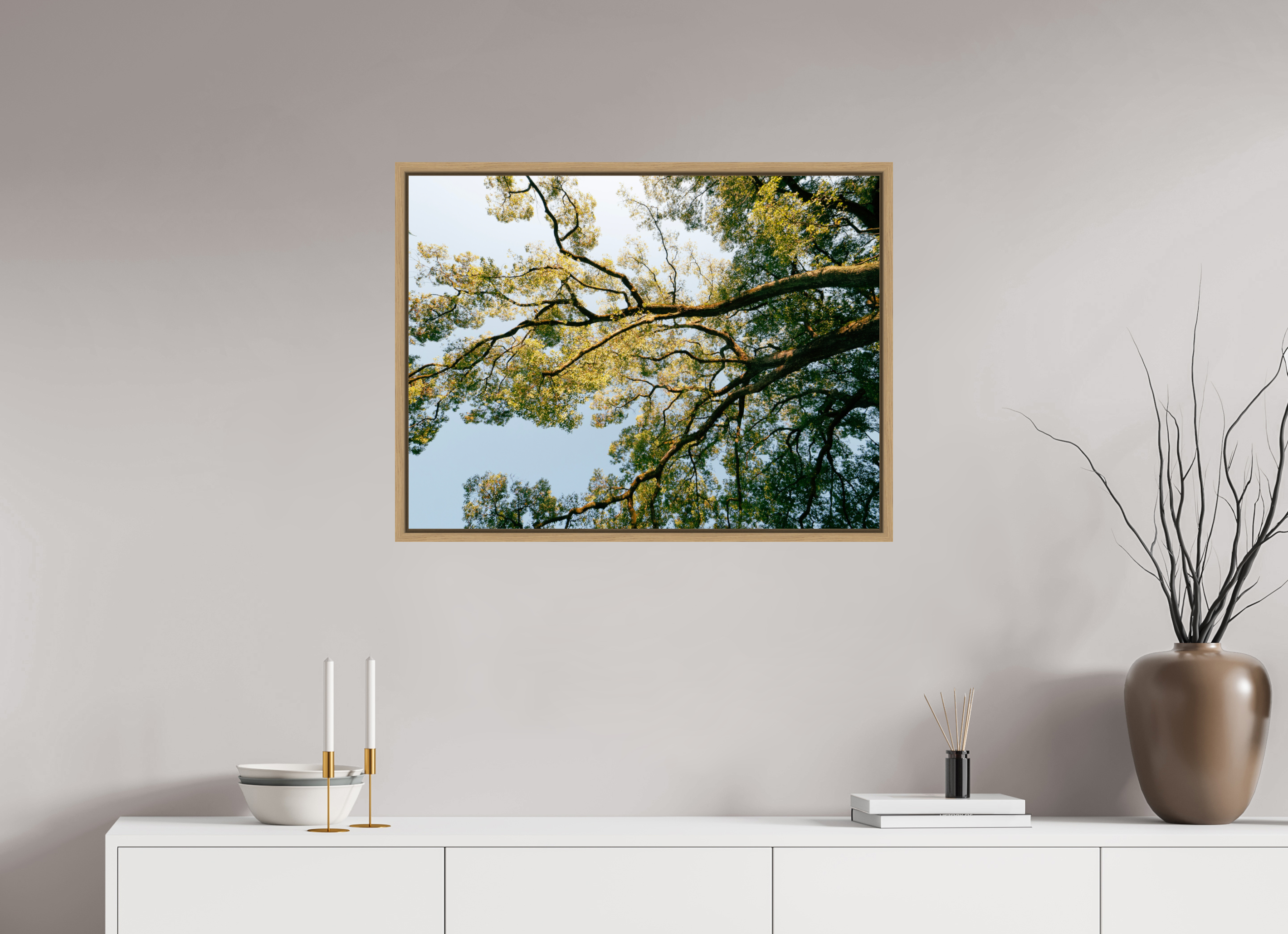 80 x 60 cm, Framed natural oak fullbleed A big Japanese tree
