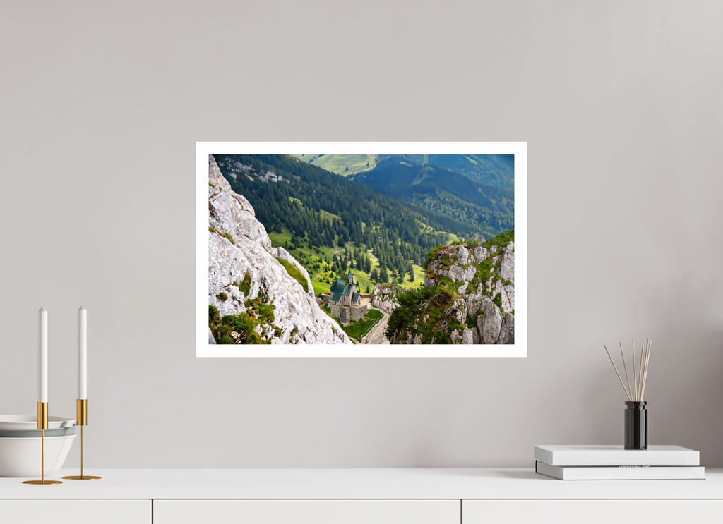 48,2 x 30 cm, Unframed Photo Print On Fuji Crystal DP II 2cm white border A church at the Bavarian Alps