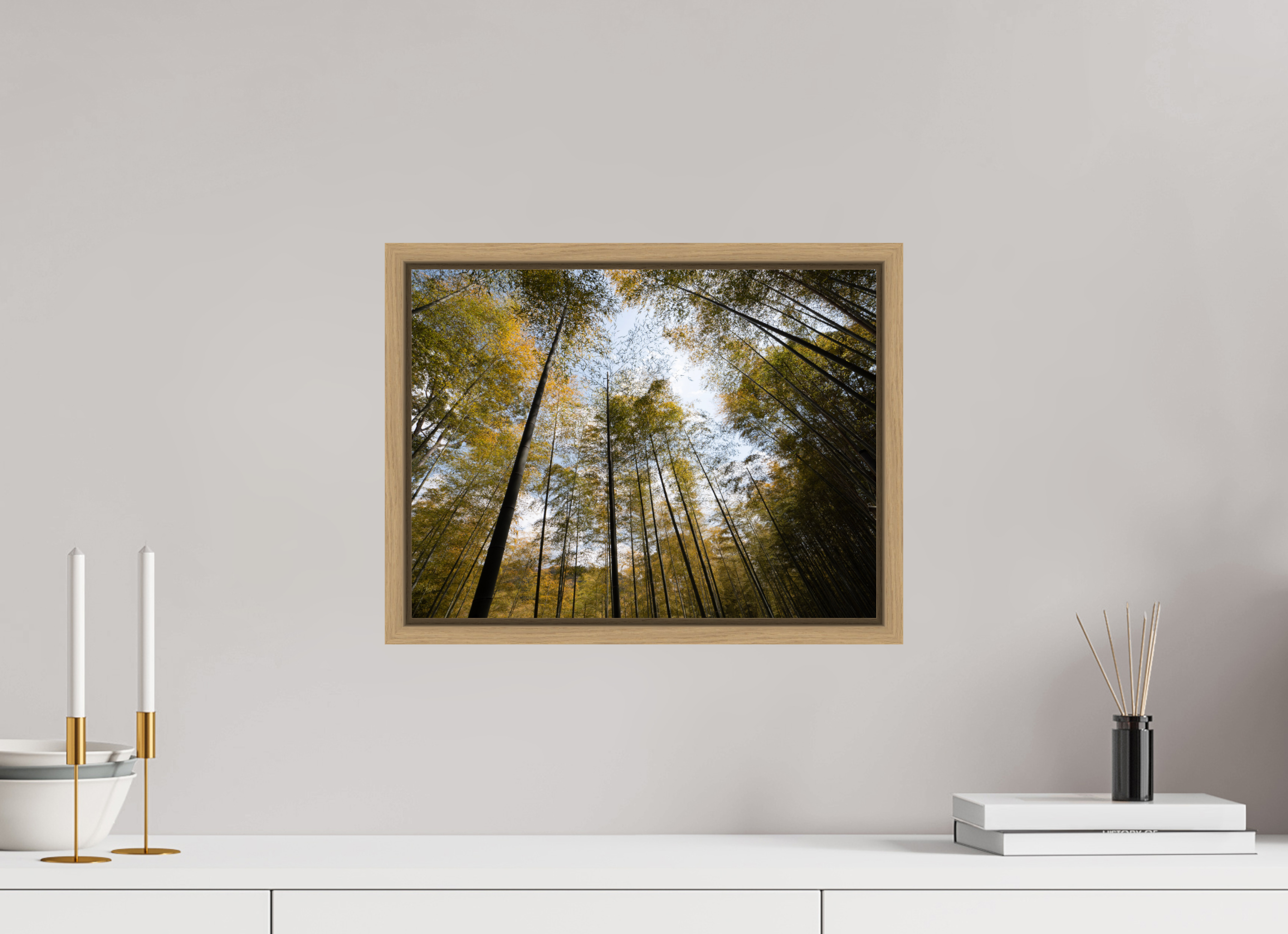 40 x 30 cm, Framed natural oak fullbleed Bamboo in Japan