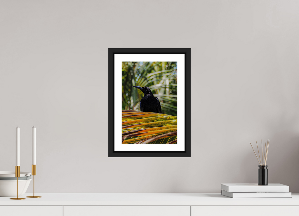 20 x 30 cm, Framed black matte with border A bird among the trees