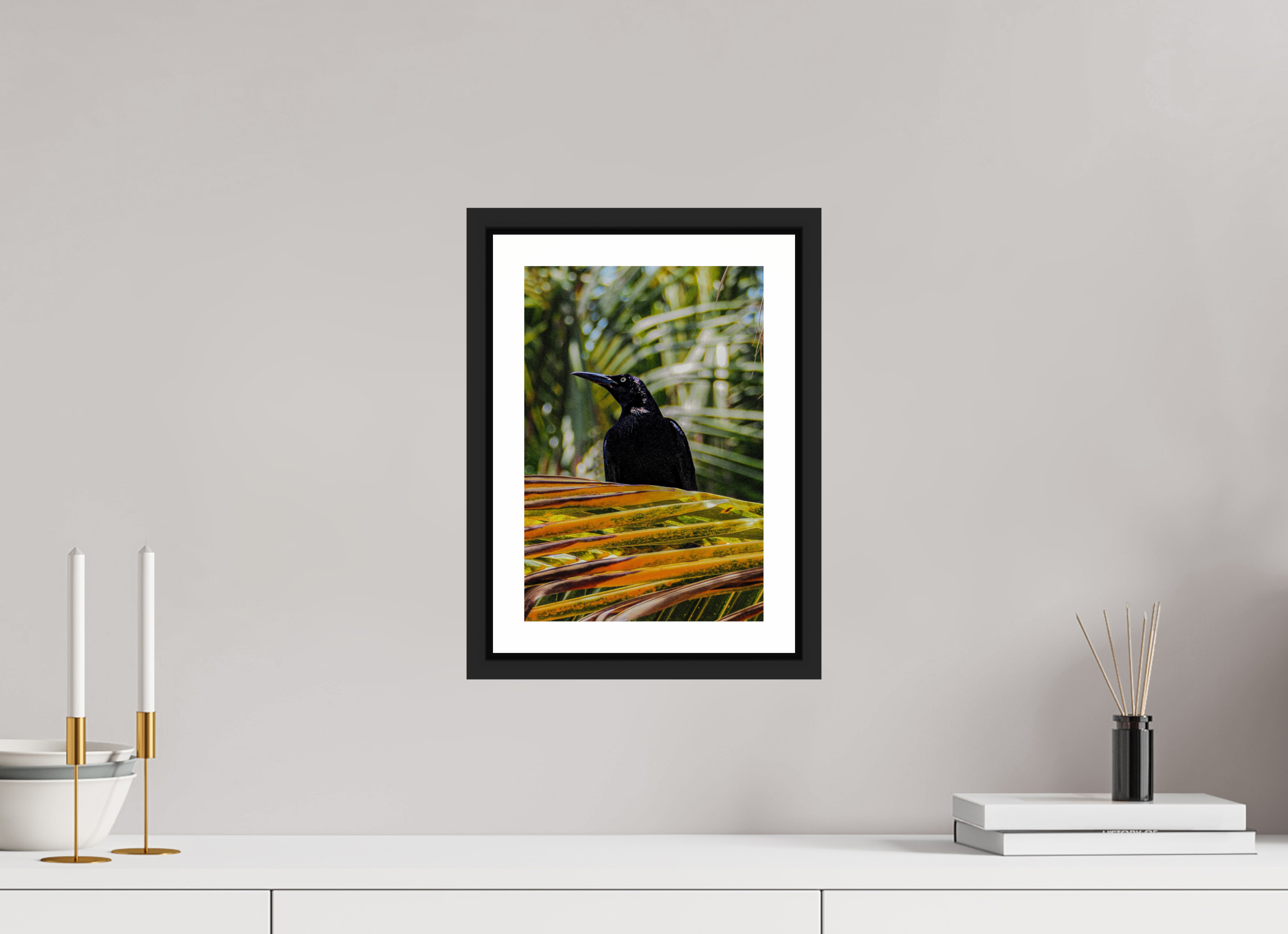 20 x 30 cm, Framed black matte with border A bird among the trees