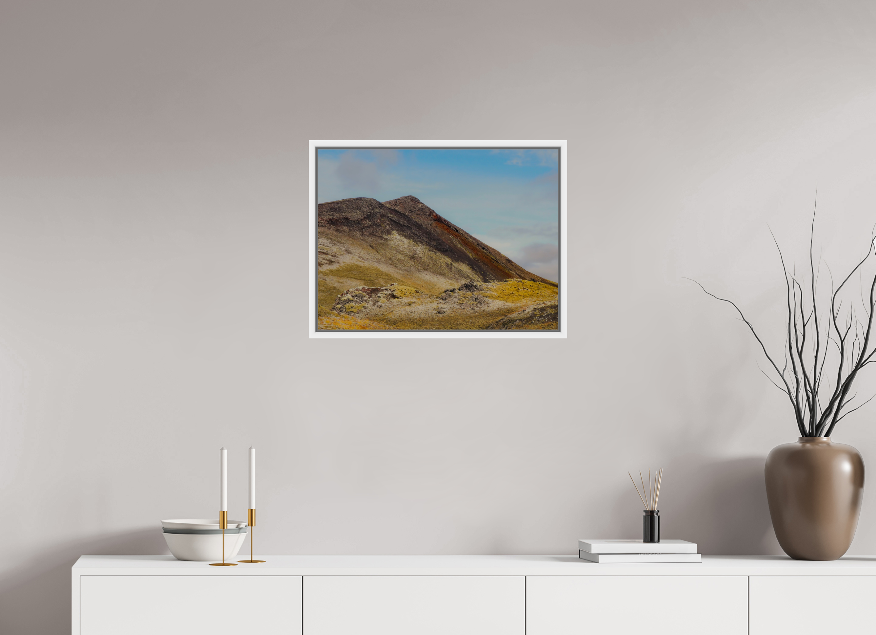 60 x 45 cm, Framed white fullbleed Mountainous Iceland