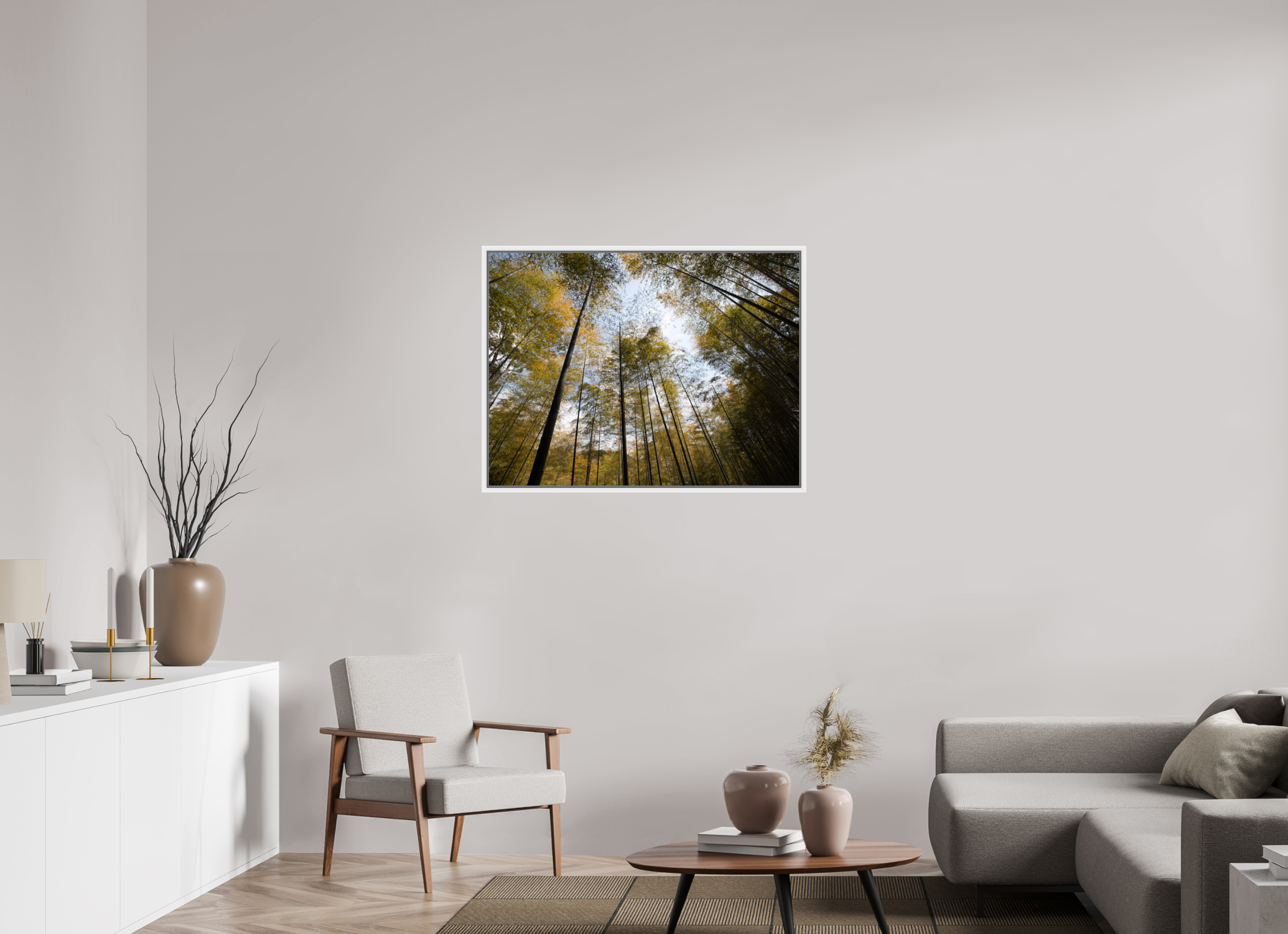 100 x 75 cm, Framed white fullbleed Bamboo in Japan