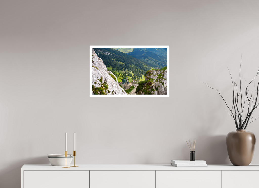64,3 x 40 cm, Unframed Photo Print On Fuji Crystal DP II 2cm white border A church at the Bavarian Alps