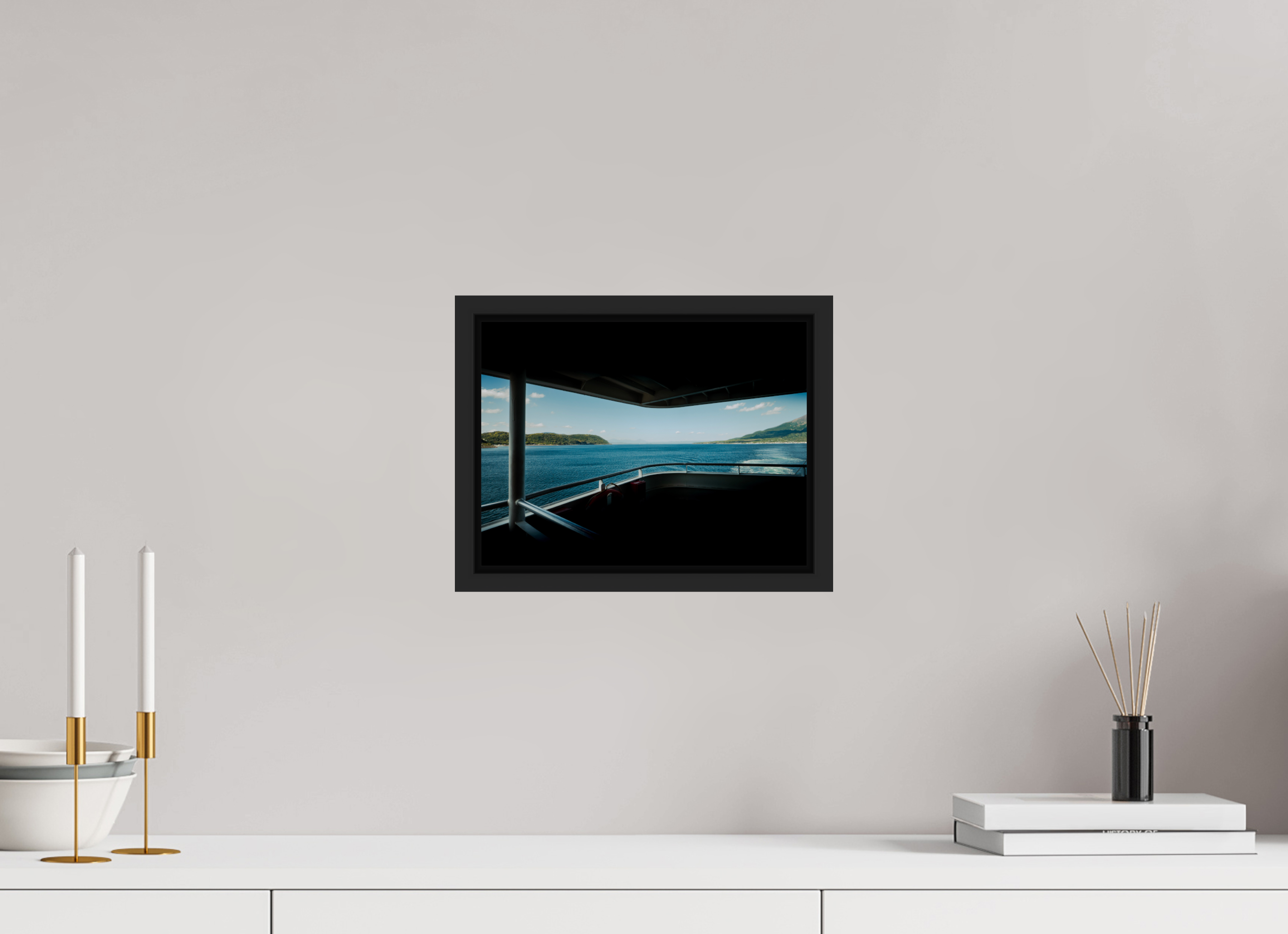 28 x 21 cm, Framed black matte fullbleed From the ferry